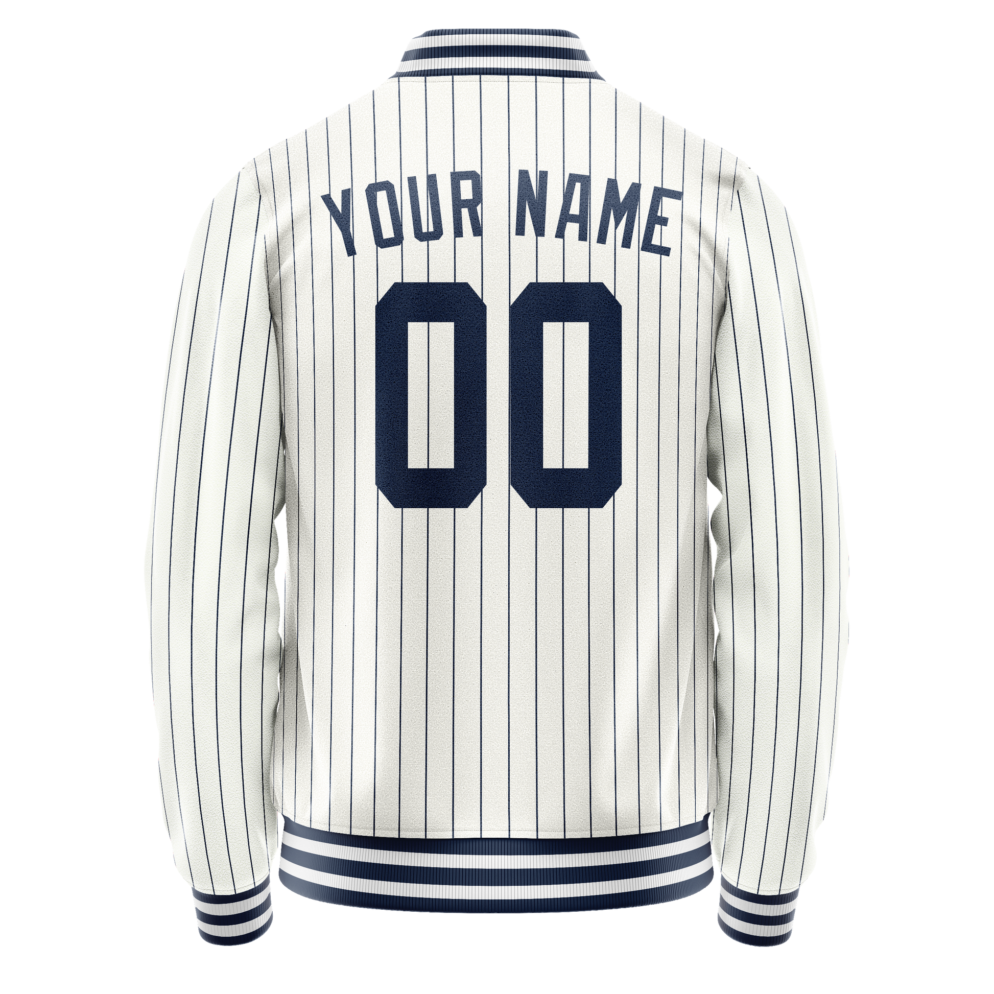 Custom White Navy Navy Pinstripe Varsity Letterman Jacket JA02240617JC478