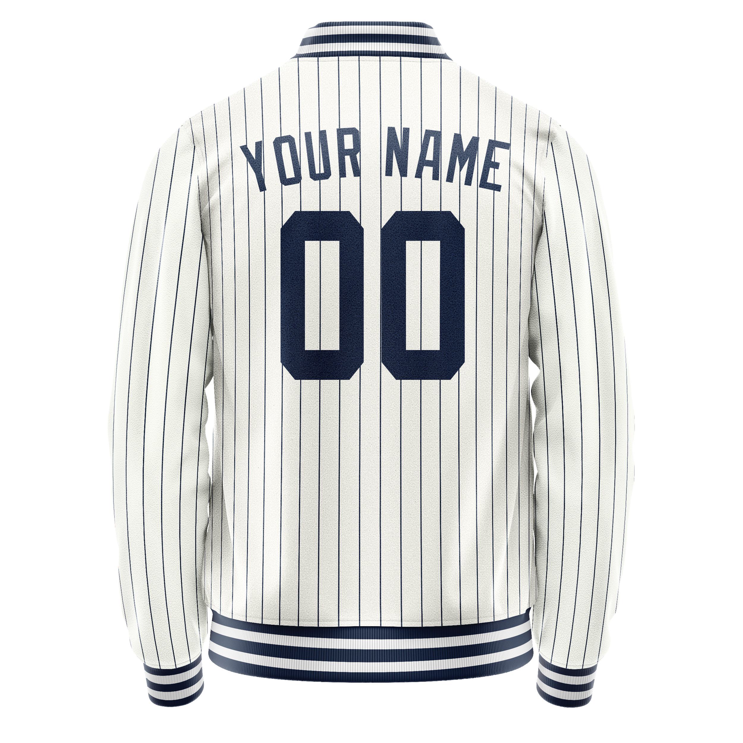 Custom White Navy Navy Pinstripe Varsity Letterman Jacket JA02240617JC478