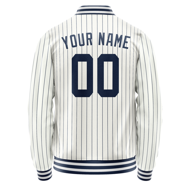 Custom White Navy Navy Pinstripe Varsity Letterman Jacket JA02240617JC478
