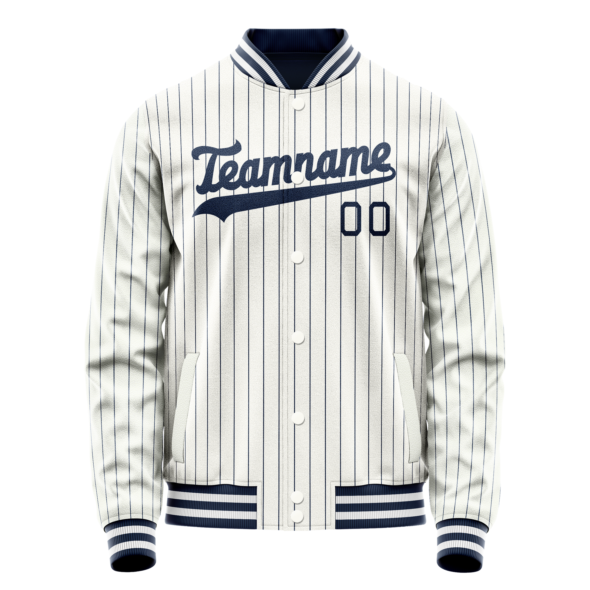 Custom White Navy Navy Pinstripe Varsity Letterman Jacket JA02240617JC478