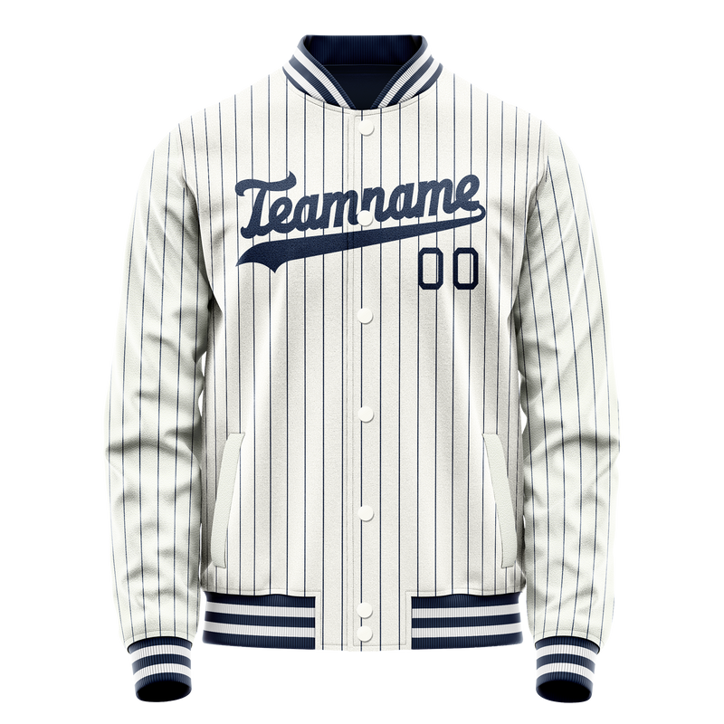 Custom White Navy Navy Pinstripe Varsity Letterman Jacket JA02240617JC478