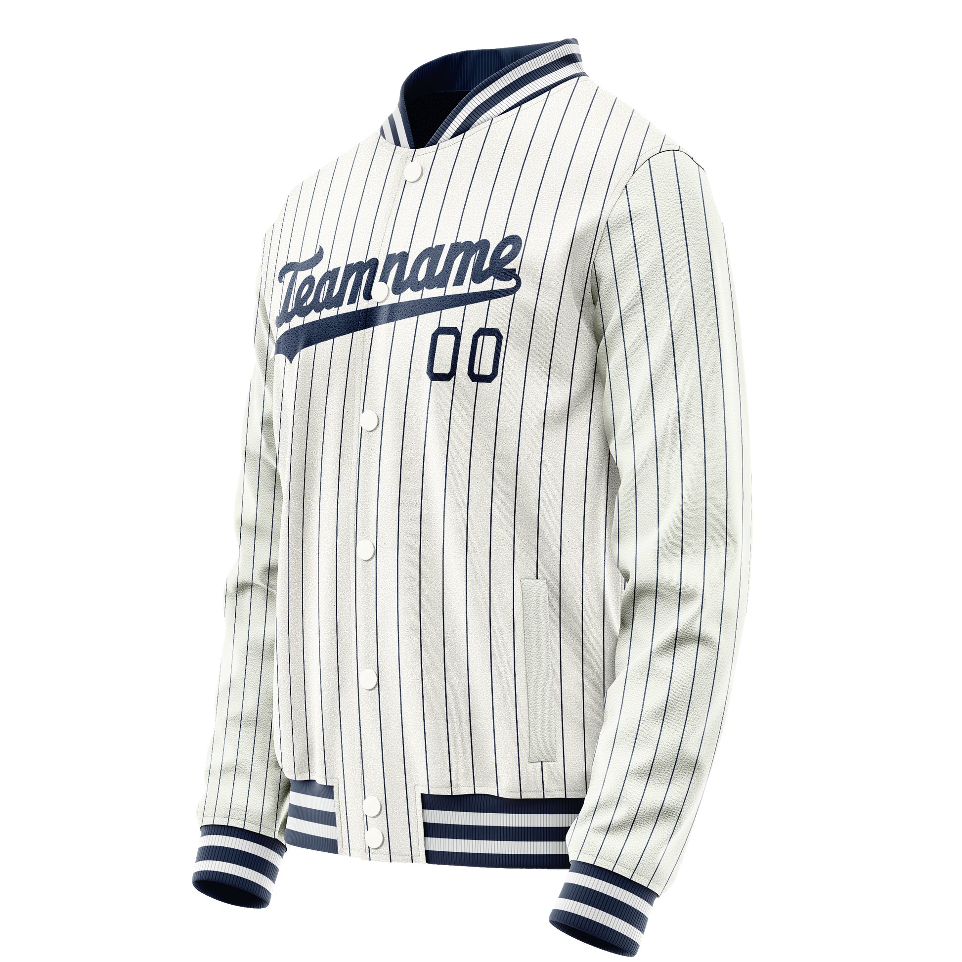 Custom White Navy Navy Pinstripe Varsity Letterman Jacket JA02240617JC478