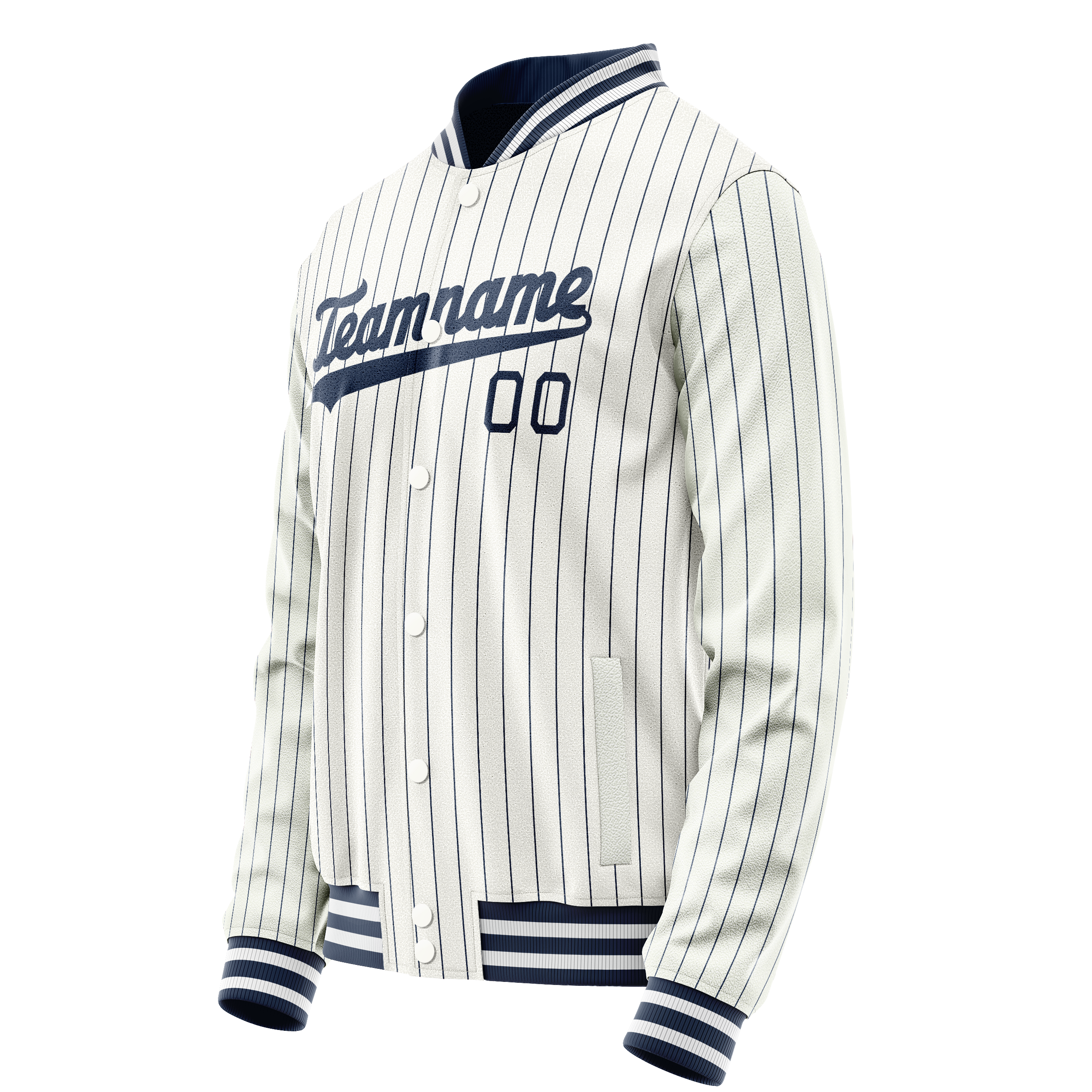 Custom White Navy Navy Pinstripe Varsity Letterman Jacket JA02240617JC478