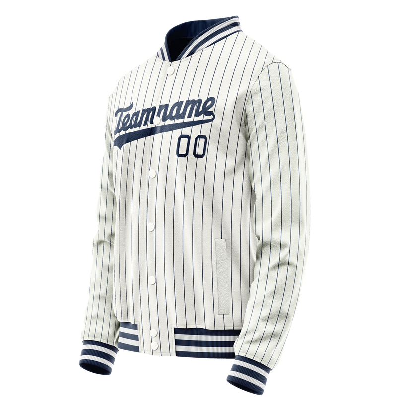 Custom White Navy Navy Pinstripe Varsity Letterman Jacket JA02240617JC478