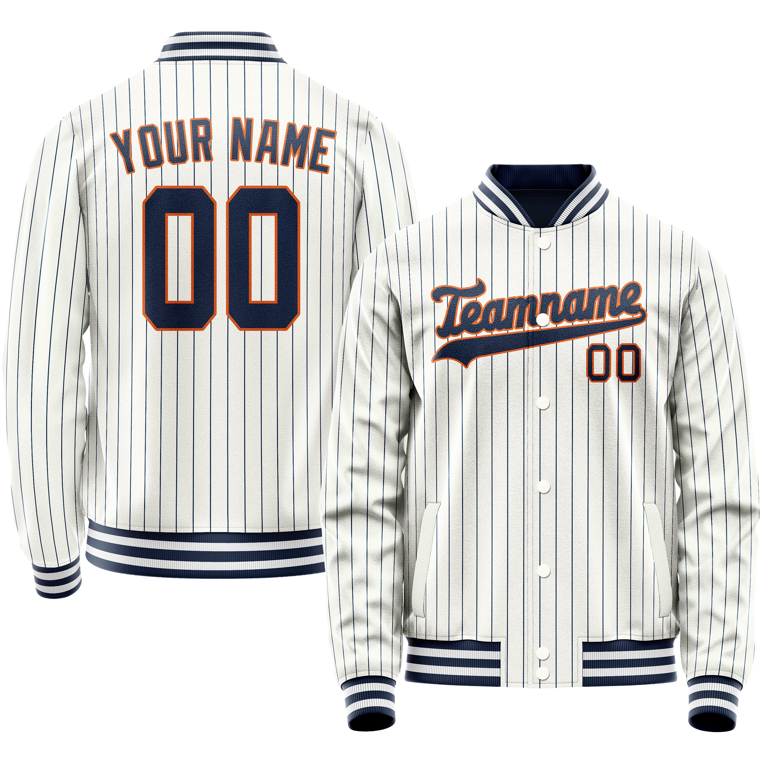 Custom White Navy Royal Pinstripe Varsity Letterman Jacket JA02240617JC501