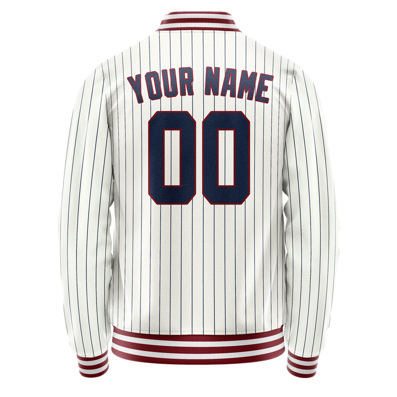 Custom White Royal Royal Pinstripe Varsity Letterman Jacket JA02240617JC479