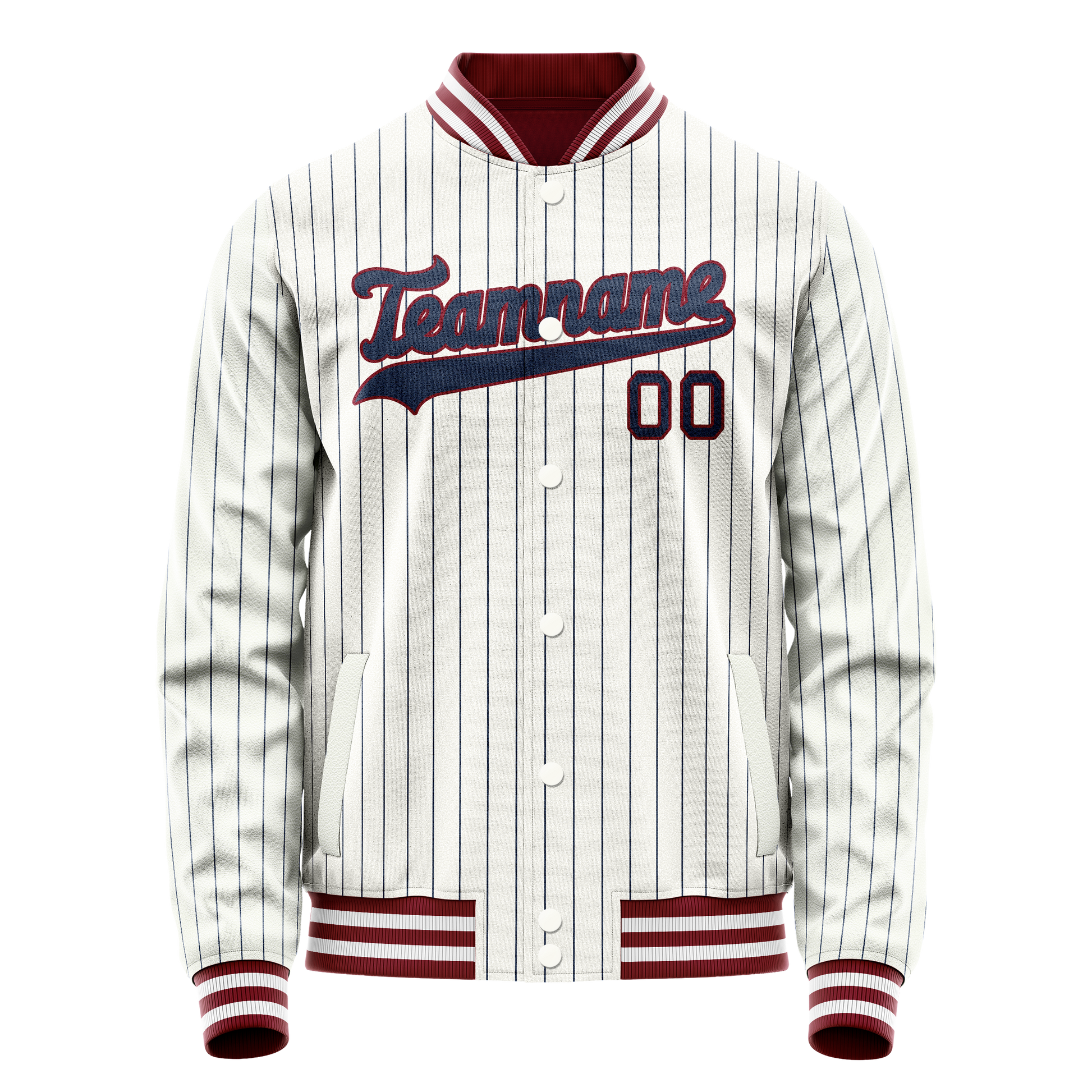 Custom White Royal Royal Pinstripe Varsity Letterman Jacket JA02240617JC479