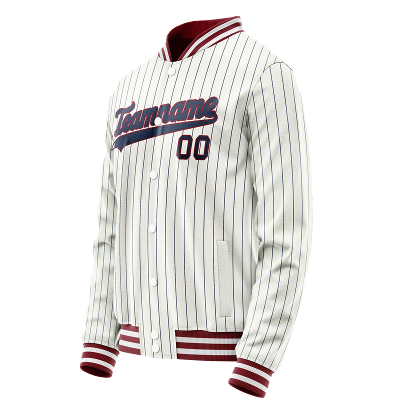 Custom White Royal Royal Pinstripe Varsity Letterman Jacket JA02240617JC479