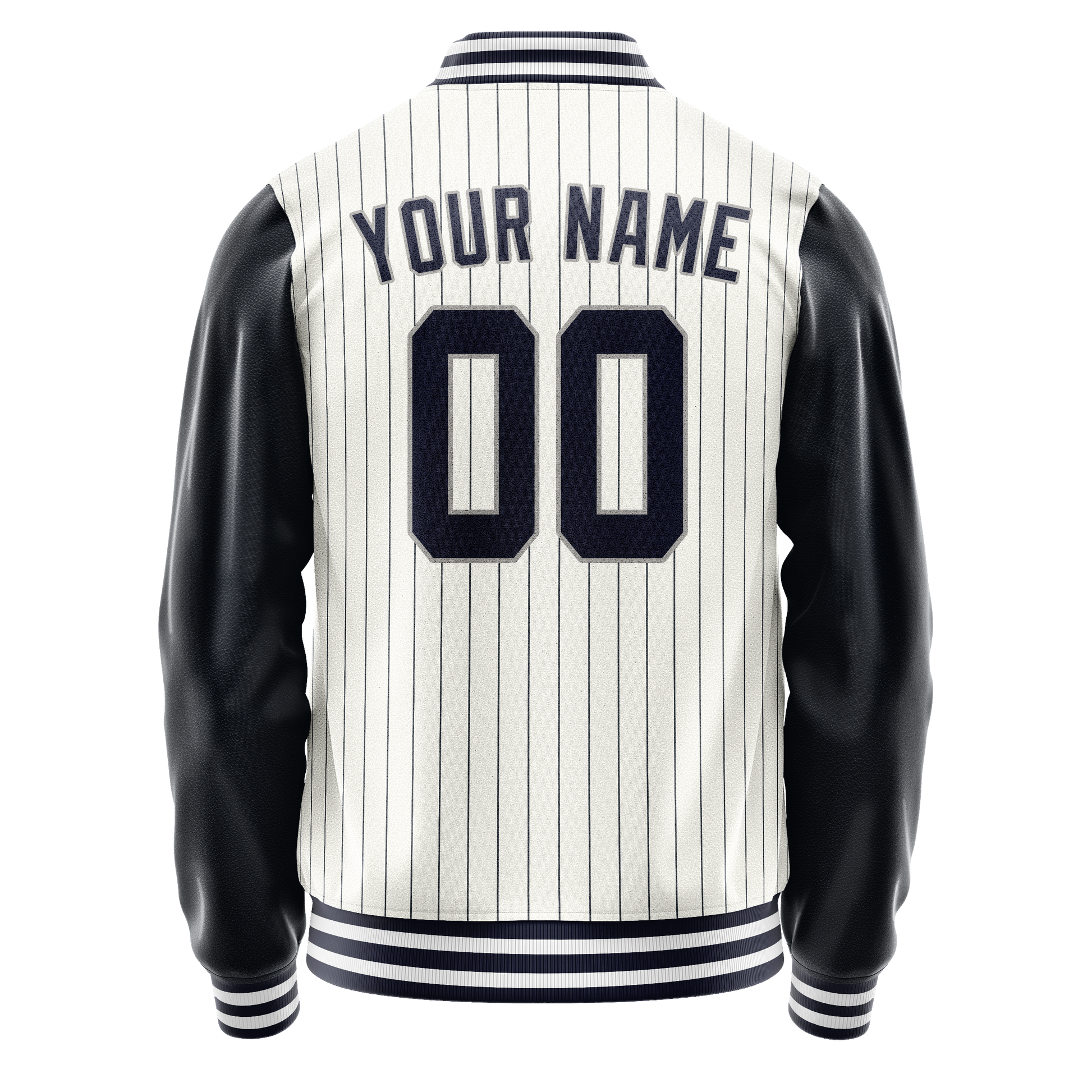 Custom White Navy Navy Pinstripe Varsity Letterman Jacket JA02240617JC499