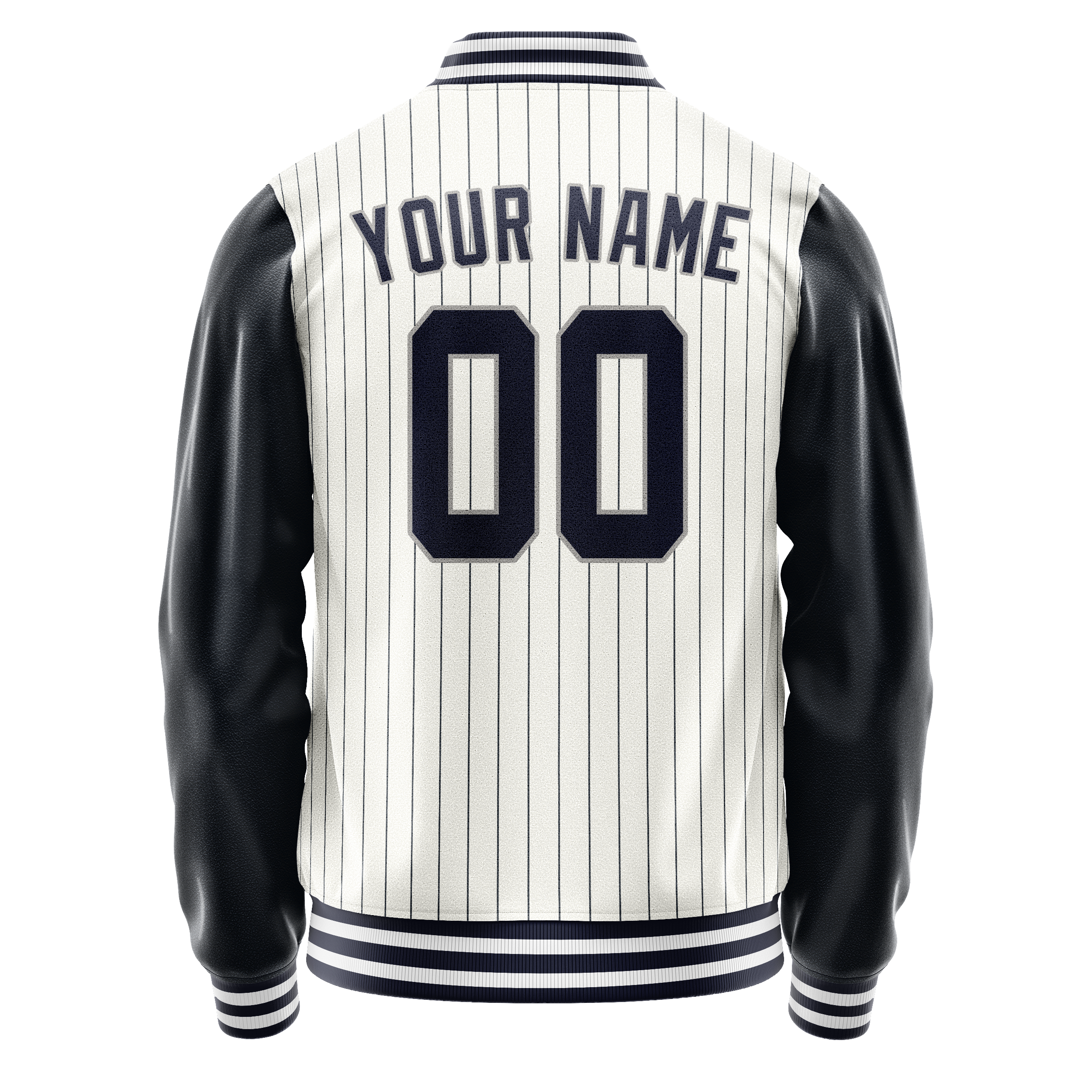 Custom White Navy Navy Pinstripe Varsity Letterman Jacket JA02240617JC499