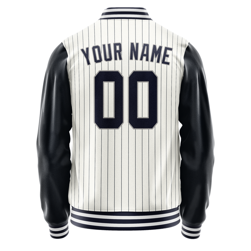 Custom White Navy Navy Pinstripe Varsity Letterman Jacket JA02240617JC499