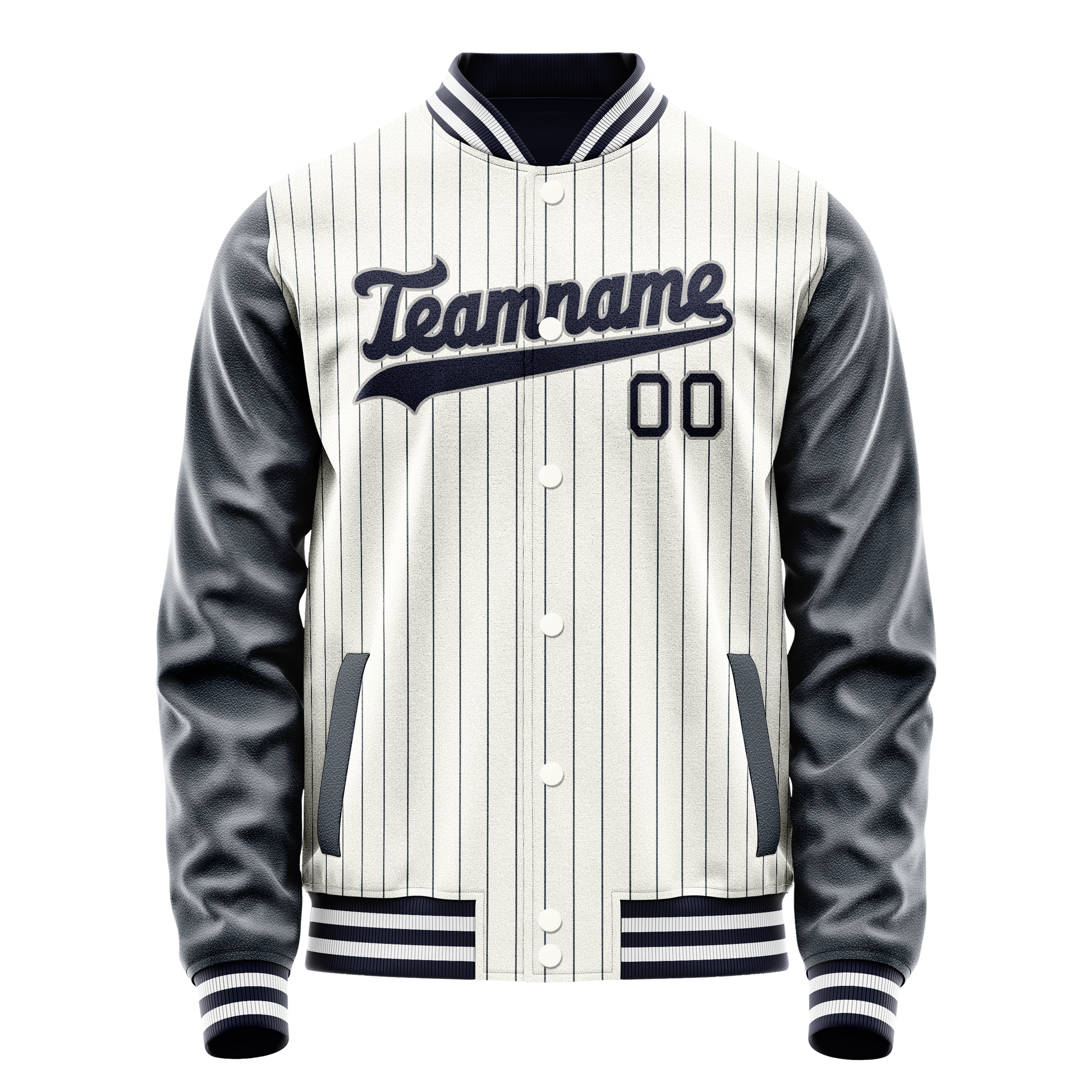 Custom White Navy Navy Pinstripe Varsity Letterman Jacket JA02240617JC499