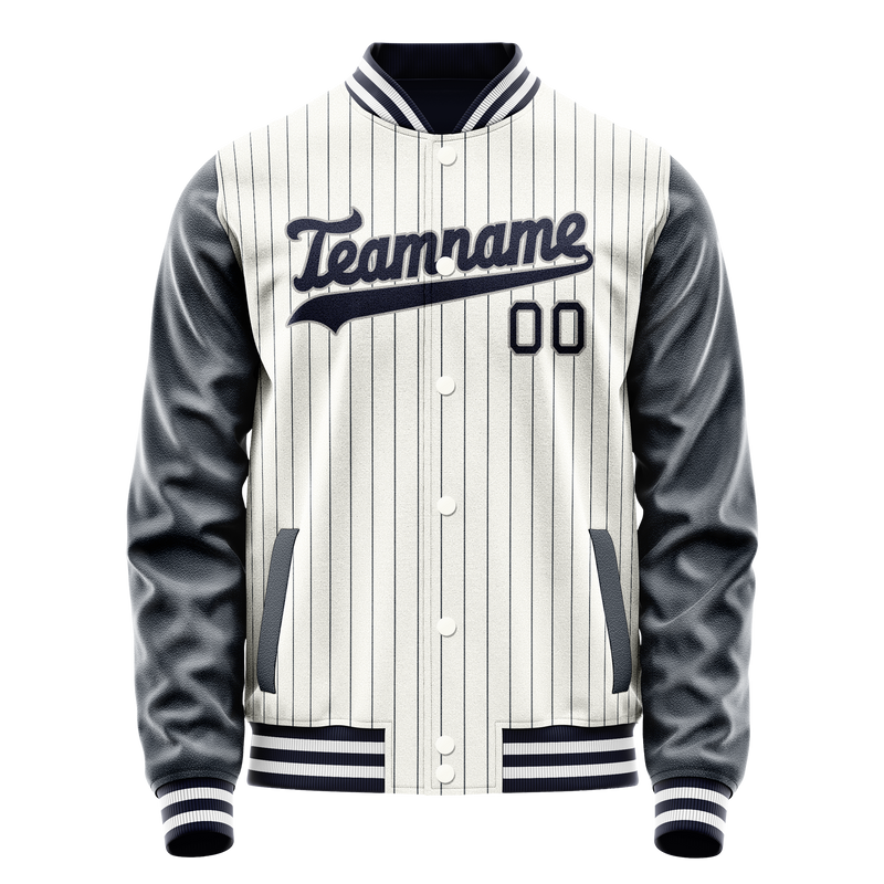 Custom White Navy Navy Pinstripe Varsity Letterman Jacket JA02240617JC499