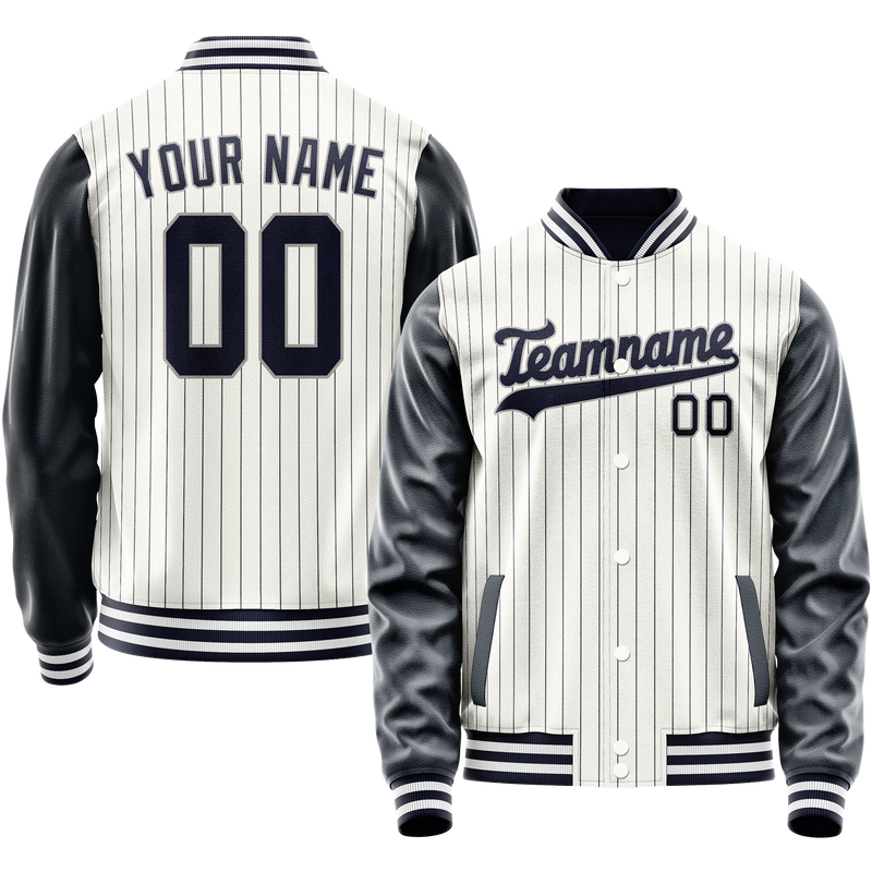Custom White Navy Navy Pinstripe Varsity Letterman Jacket JA02240617JC499