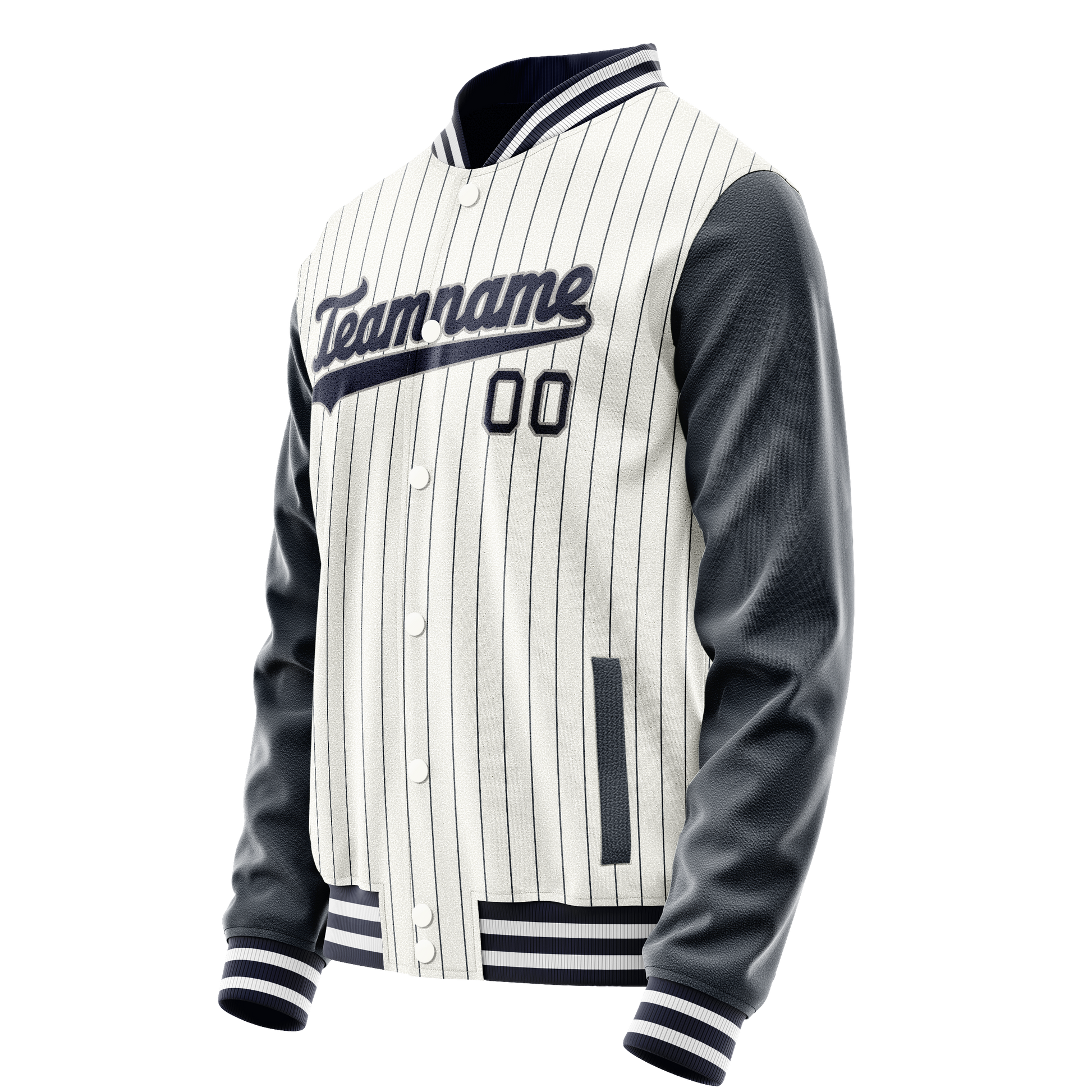 Custom White Navy Navy Pinstripe Varsity Letterman Jacket JA02240617JC499
