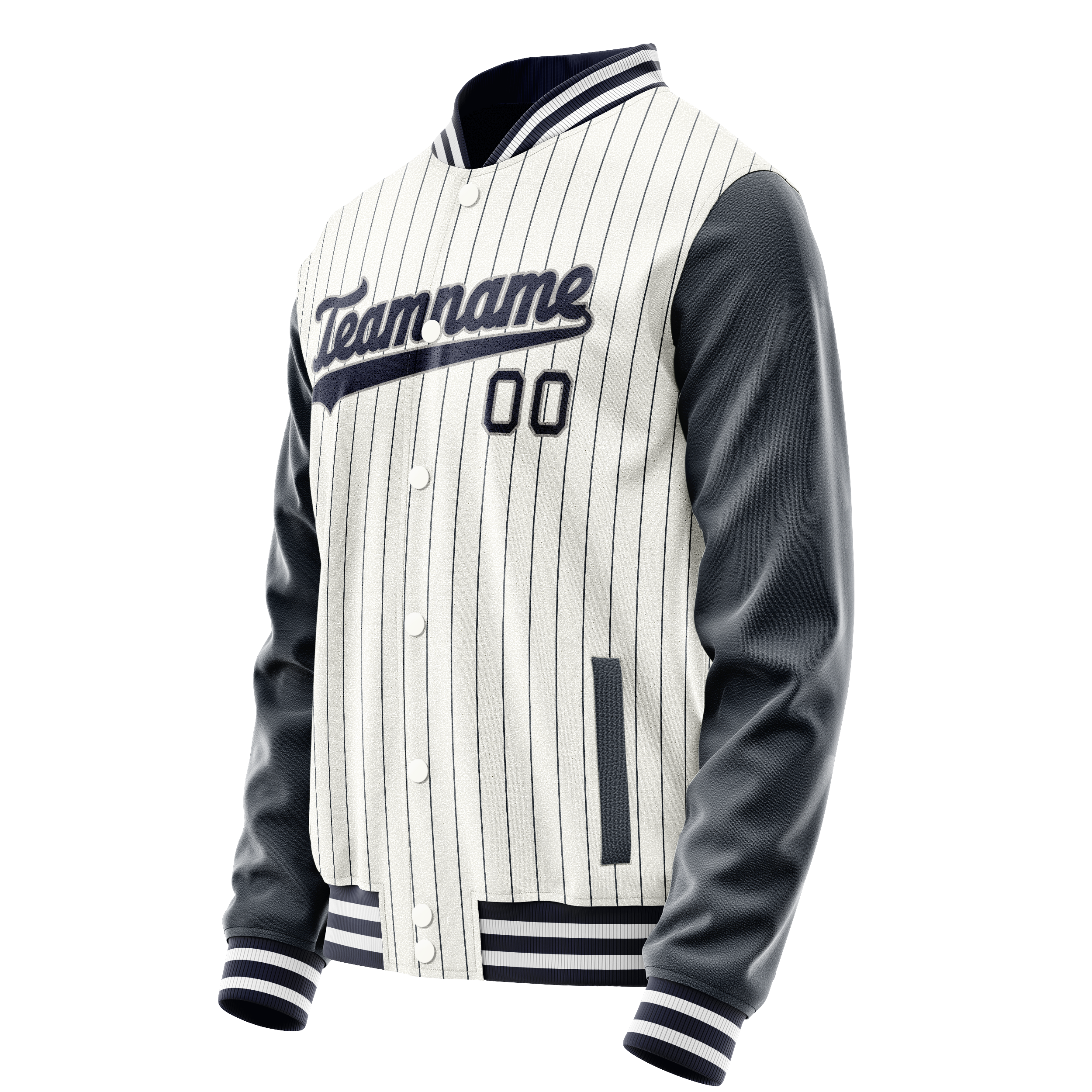 Custom White Navy Navy Pinstripe Varsity Letterman Jacket JA02240617JC499