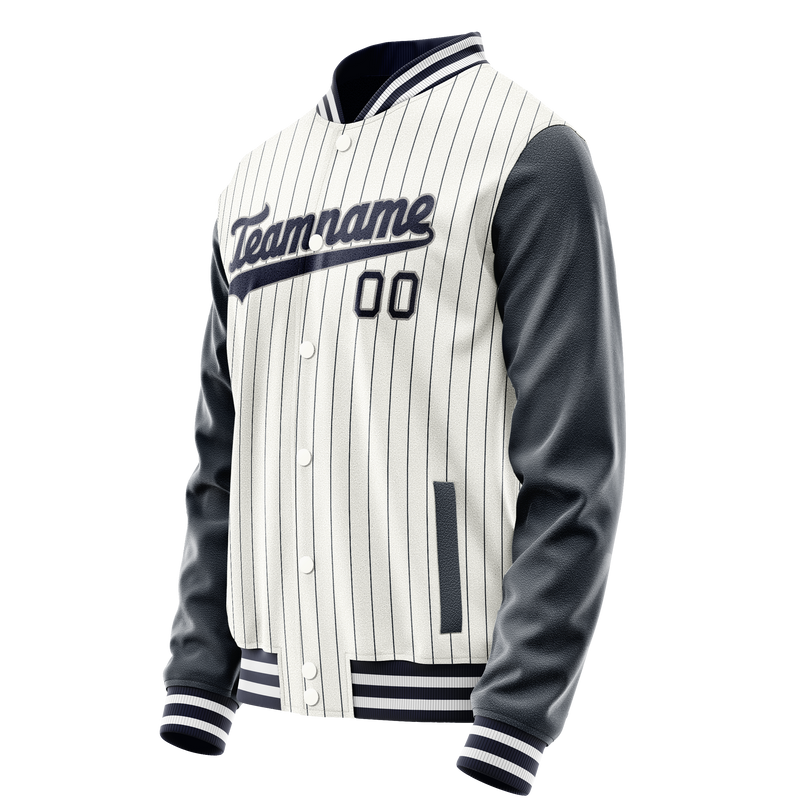 Custom White Navy Navy Pinstripe Varsity Letterman Jacket JA02240617JC499