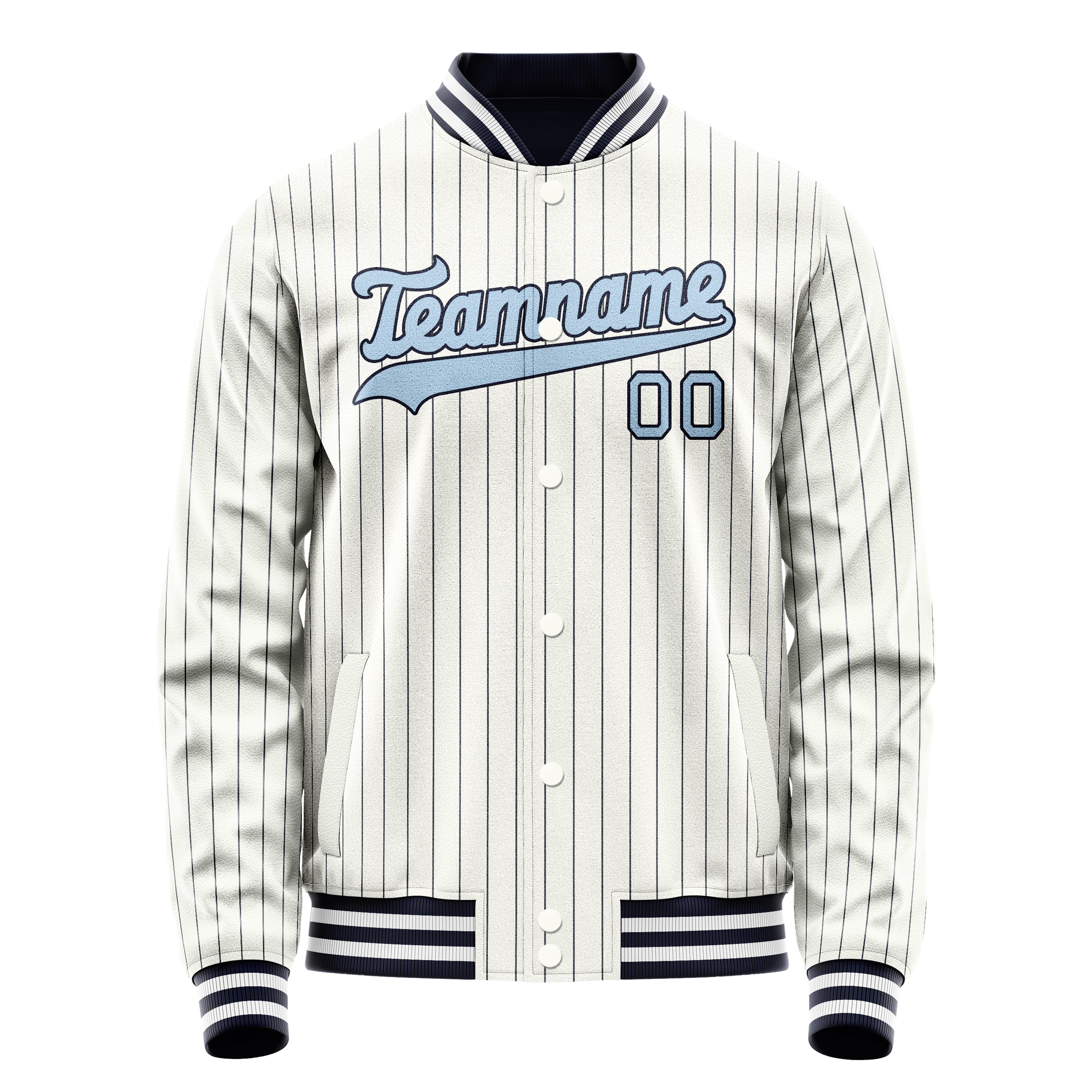 Custom White Light-Blue Navy Pinstripe Varsity Letterman Jacket JA02240617JC496