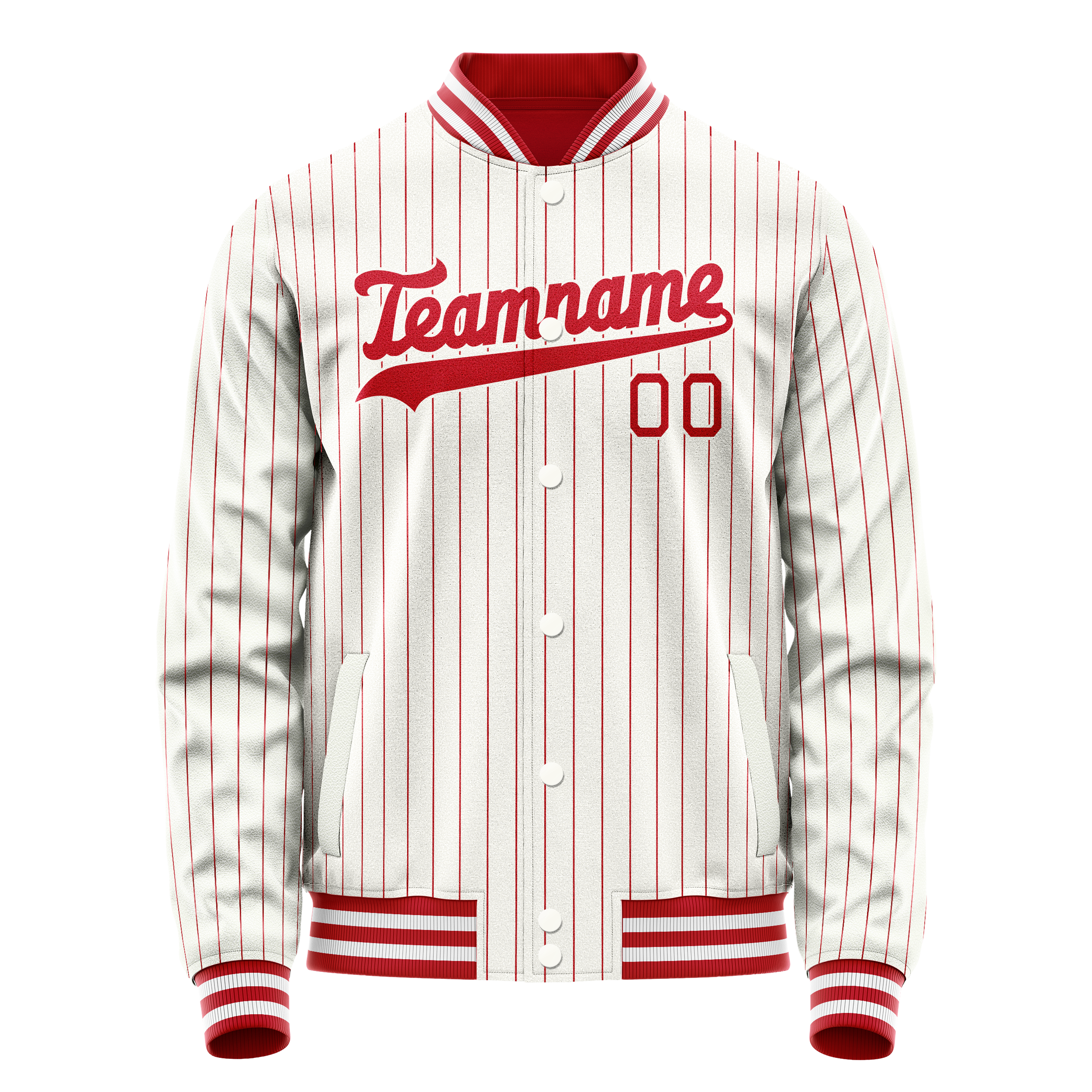 Custom White Red Red Pinstripe Varsity Letterman Jacket JA02240617LH474