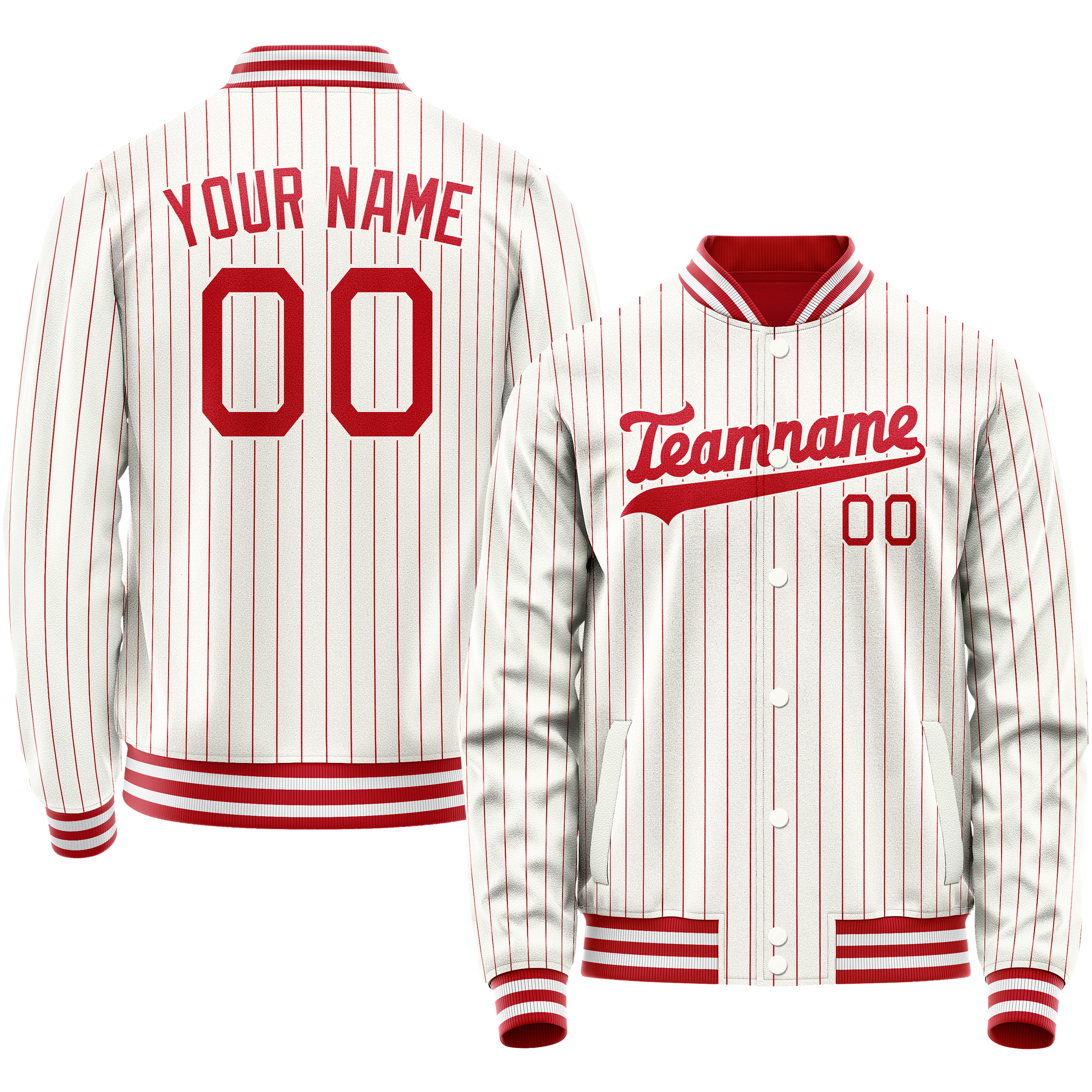Custom White Red Red Pinstripe Varsity Letterman Jacket JA02240617LH474