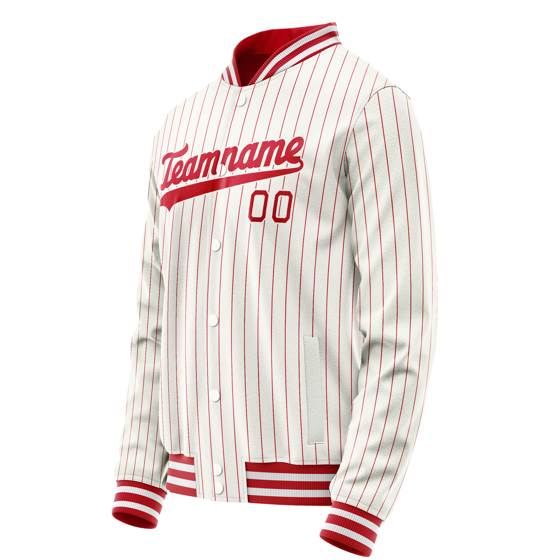 Custom White Red Red Pinstripe Varsity Letterman Jacket JA02240617LH474
