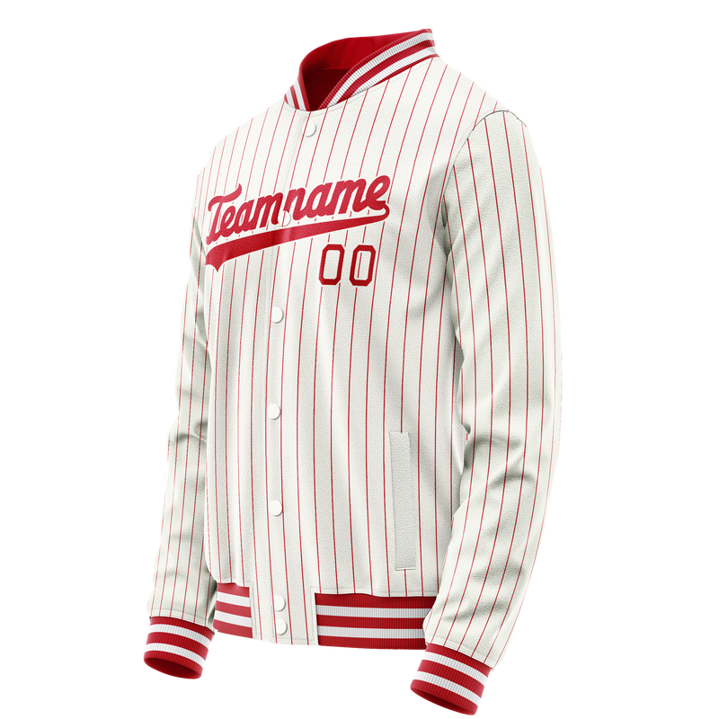 Custom White Red Red Pinstripe Varsity Letterman Jacket JA02240617LH474