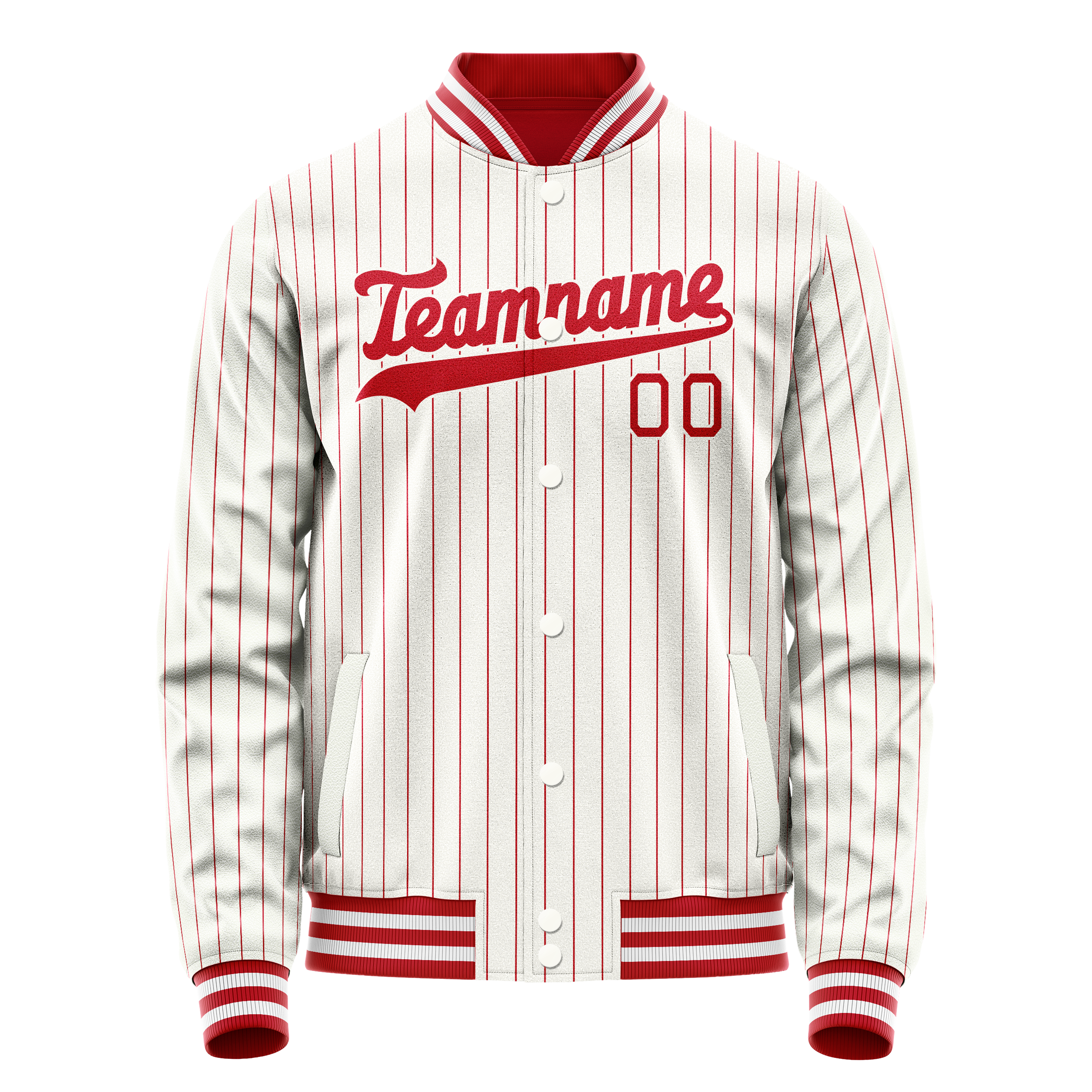 Custom White Red Red Pinstripe Varsity Letterman Jacket JA02240617JC505
