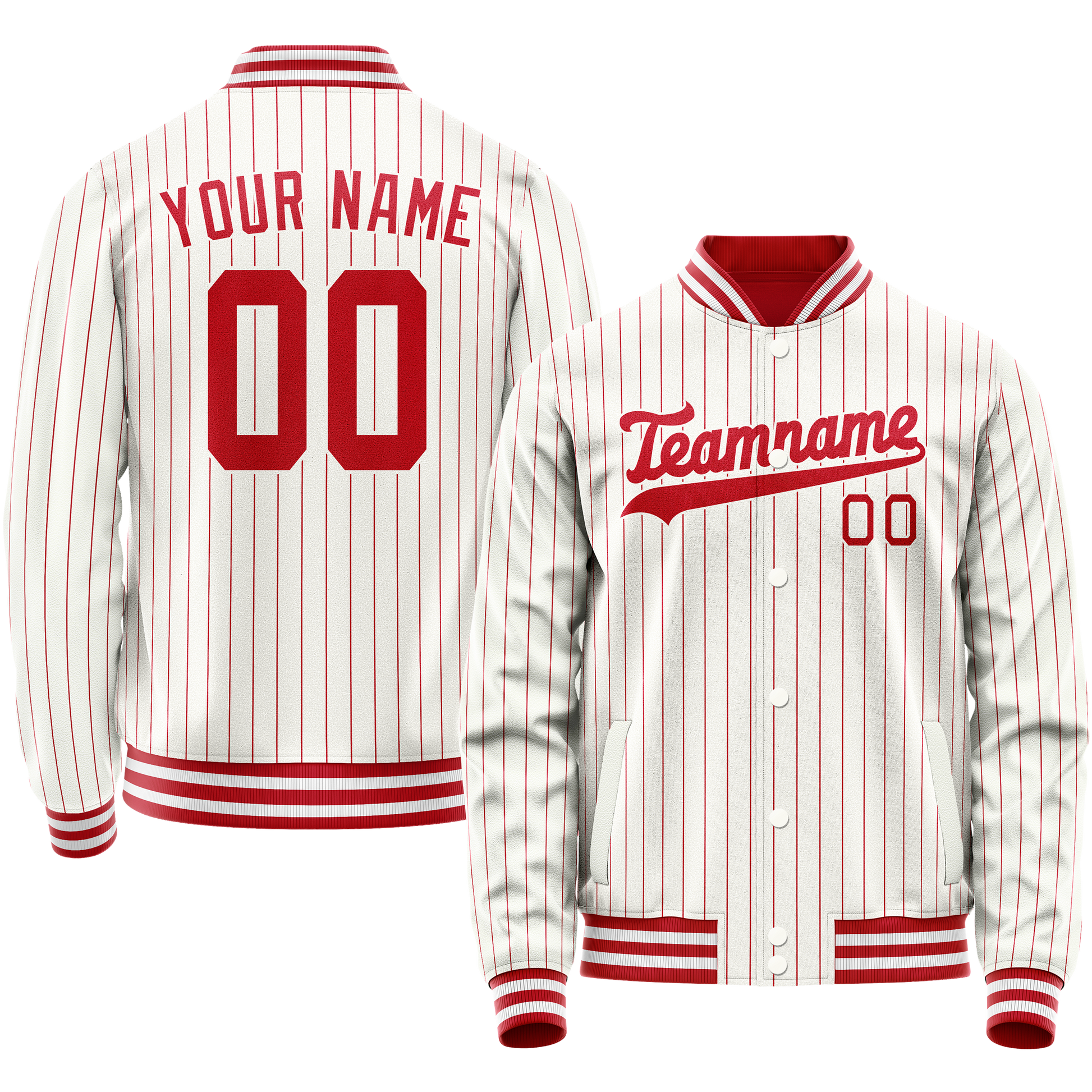 Custom White Red Red Pinstripe Varsity Letterman Jacket JA02240617JC505