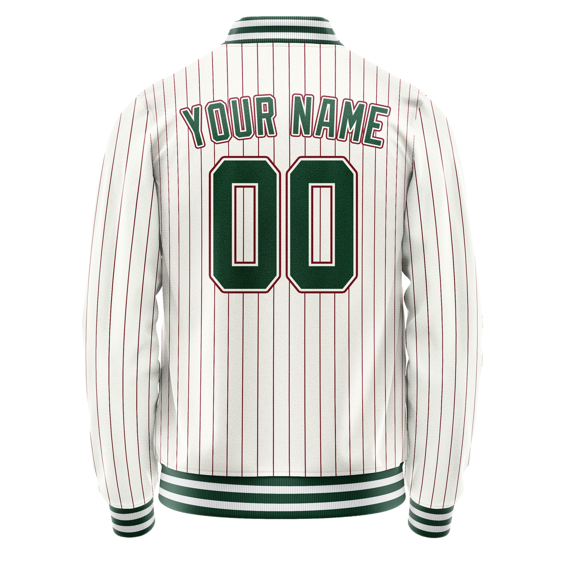 Custom White Kelly-Green Red Pinstripe Varsity Letterman Jacket JA02240617JC491