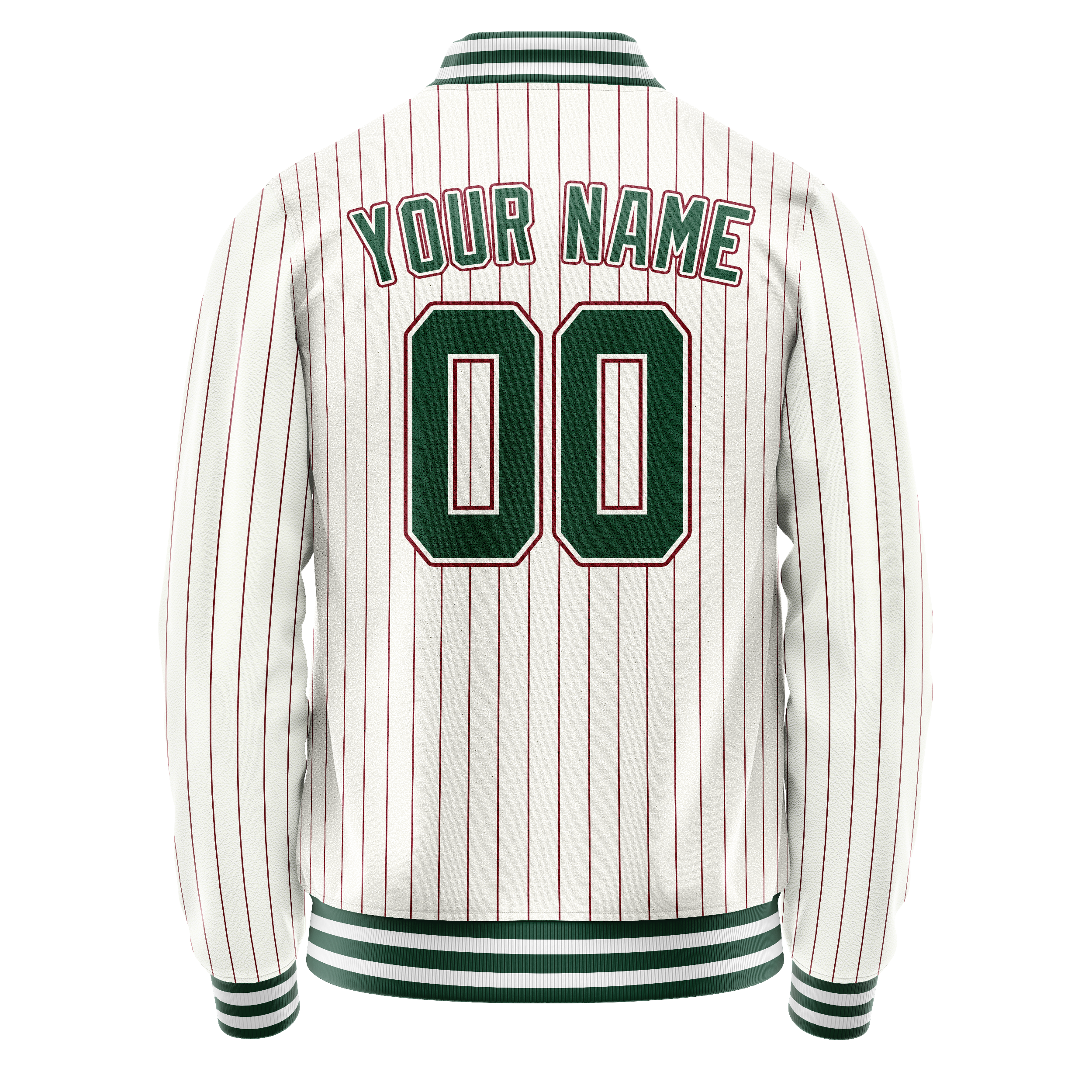 Custom White Kelly-Green Red Pinstripe Varsity Letterman Jacket JA02240617JC491
