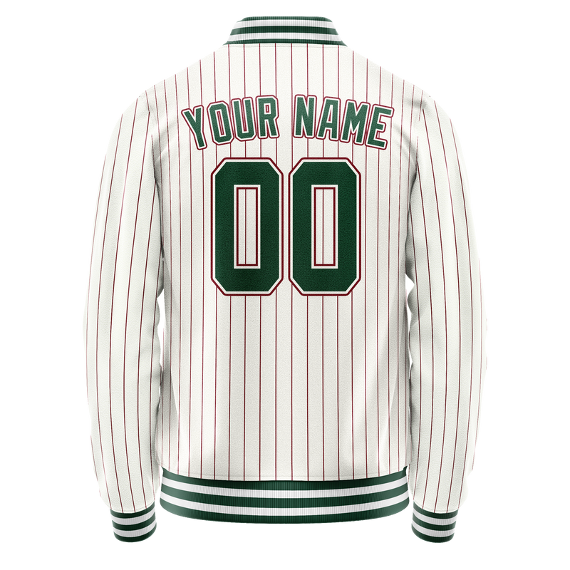Custom White Kelly-Green Red Pinstripe Varsity Letterman Jacket JA02240617JC491