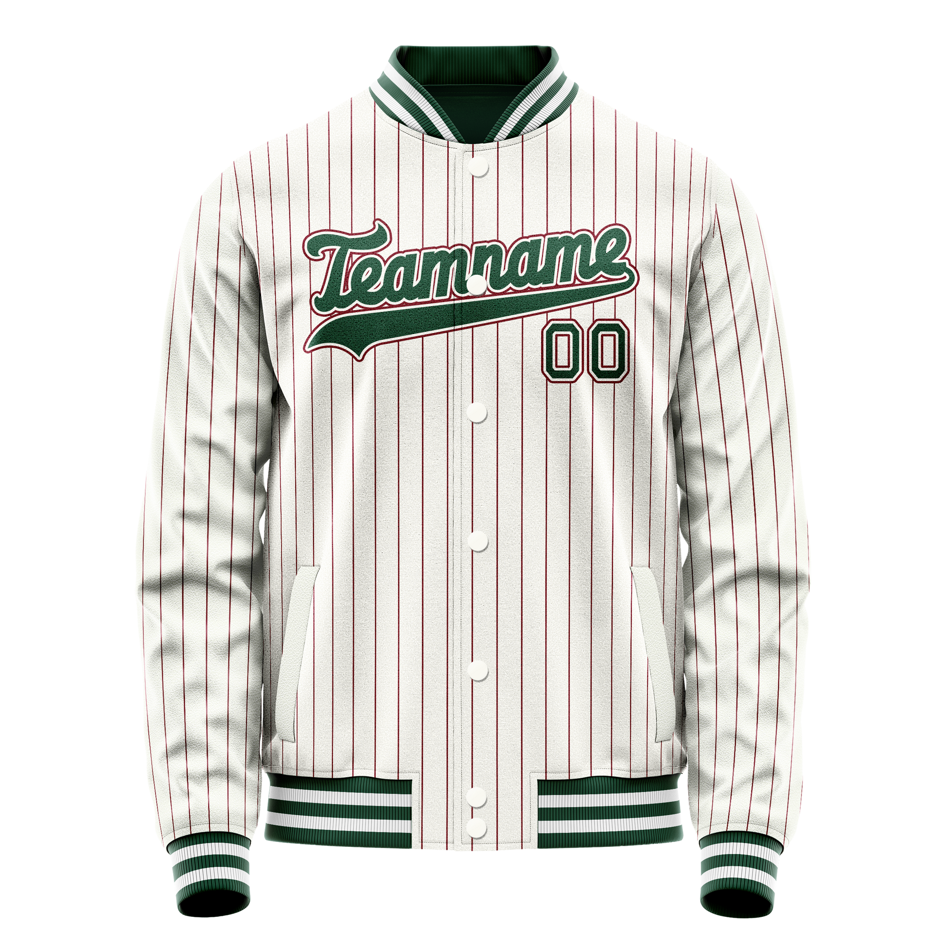 Custom White Kelly-Green Red Pinstripe Varsity Letterman Jacket JA02240617JC491