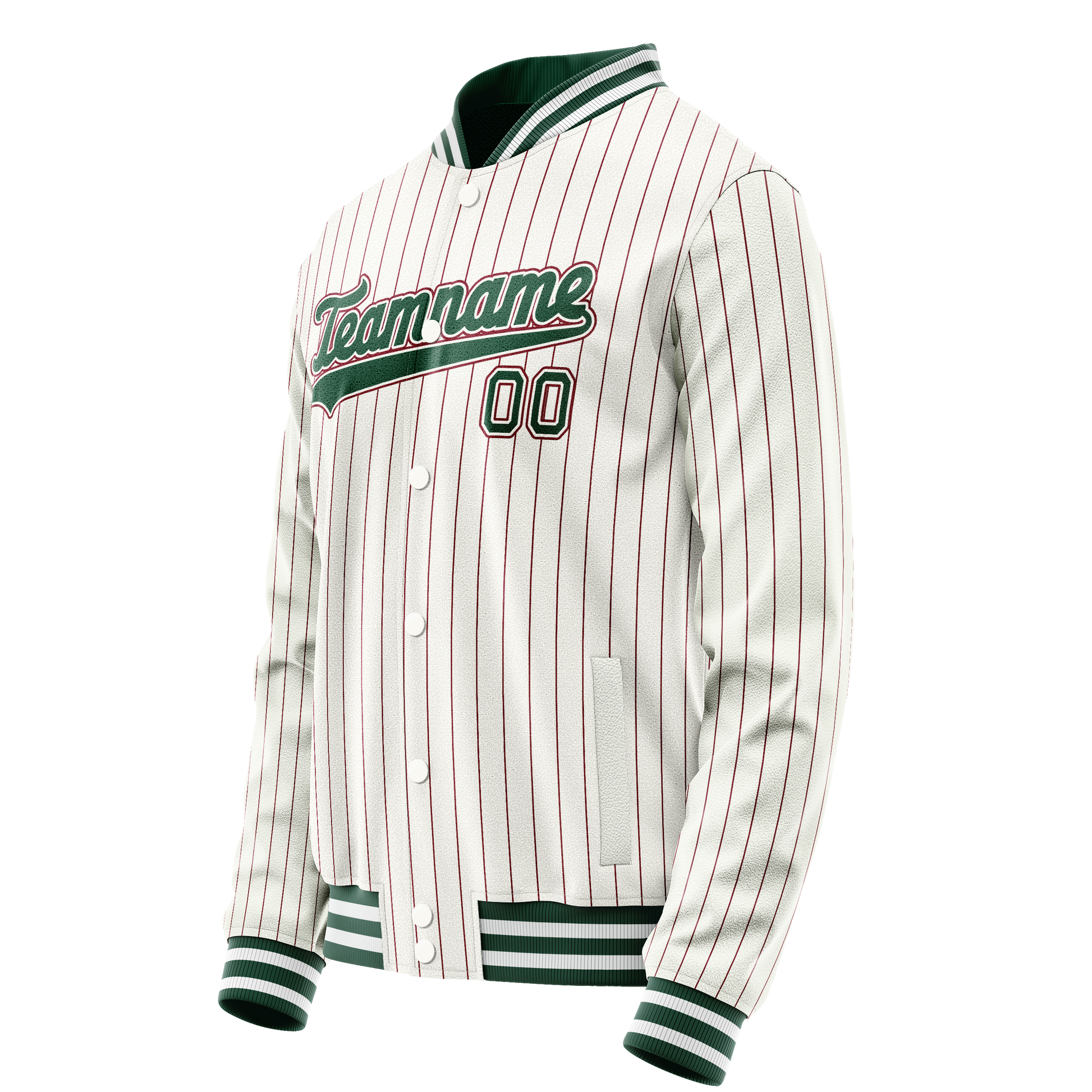 Custom White Kelly-Green Red Pinstripe Varsity Letterman Jacket JA02240617JC491