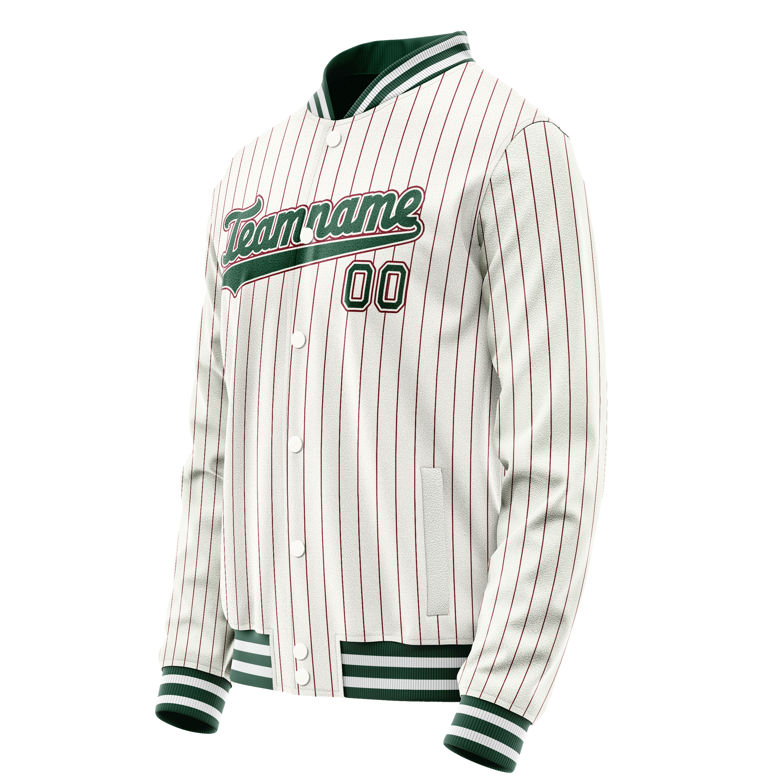 Custom White Kelly-Green Red Pinstripe Varsity Letterman Jacket JA02240617JC491