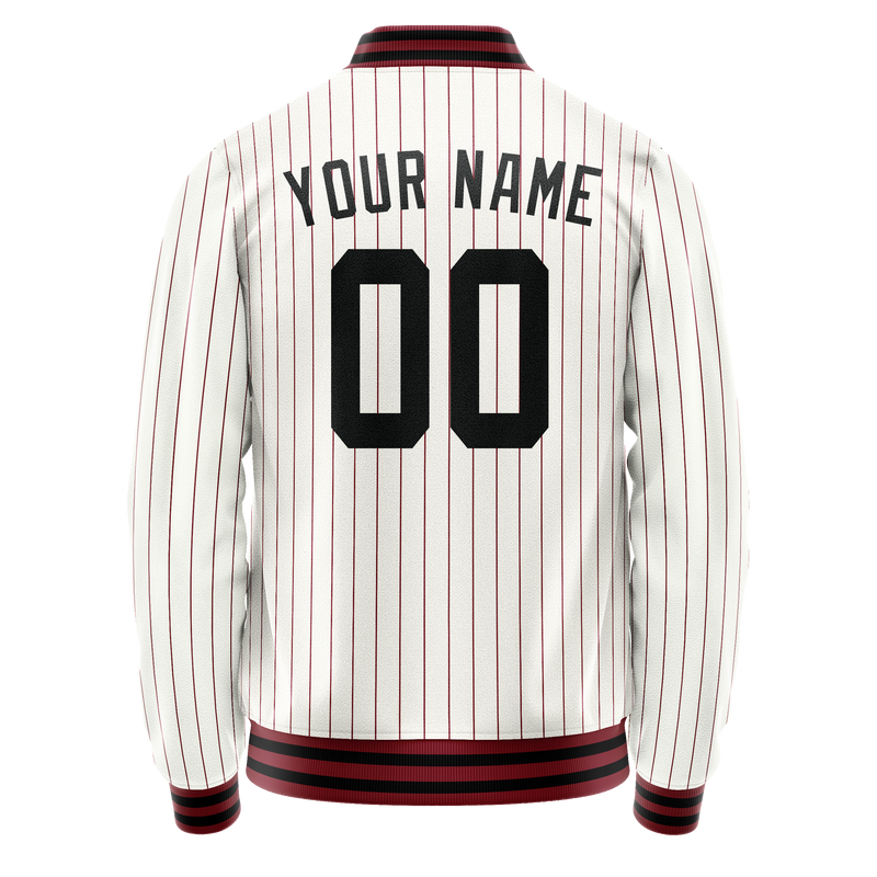 Custom White Red Red Pinstripe Varsity Letterman Jacket JA02240617JC485