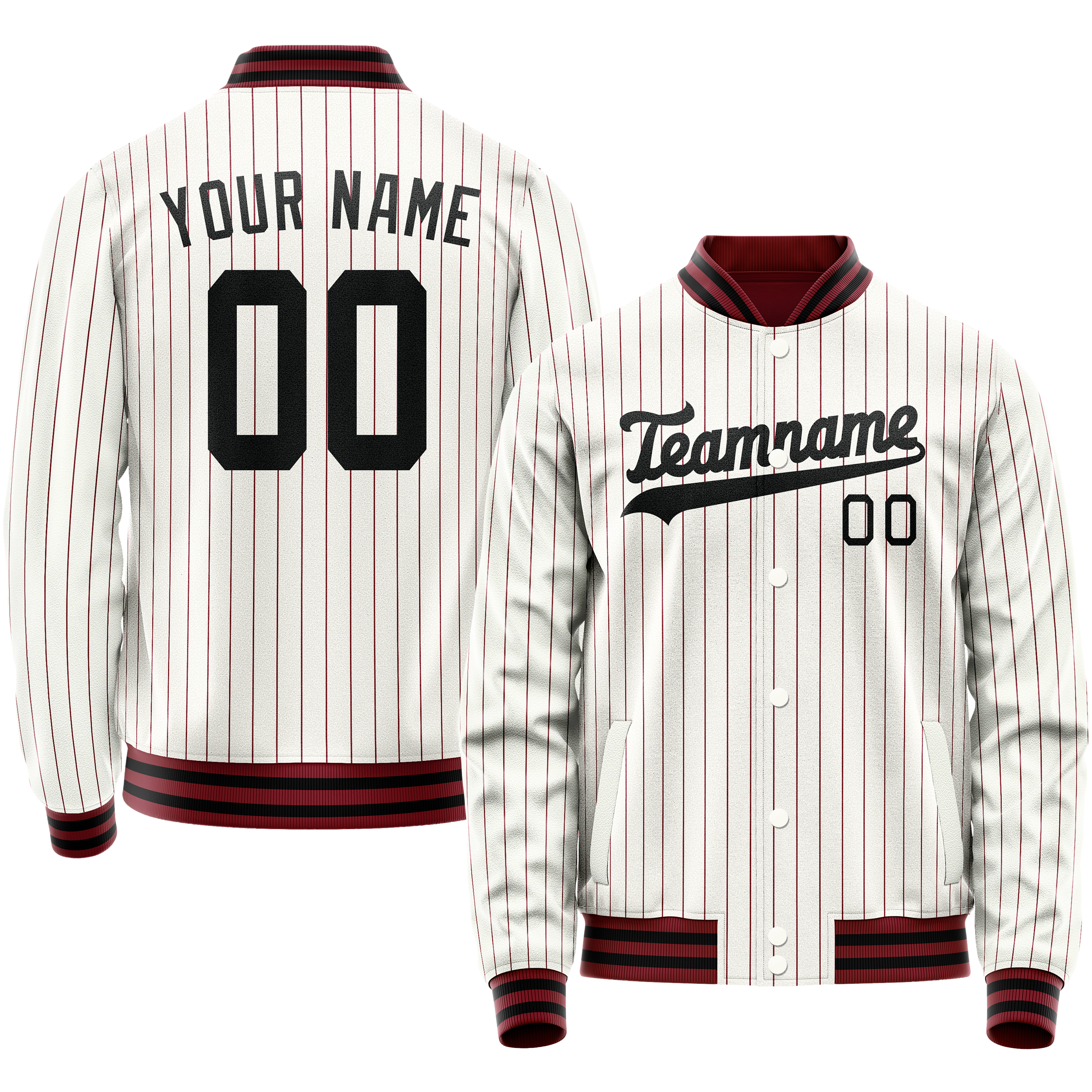 Custom White Red Red Pinstripe Varsity Letterman Jacket JA02240617JC485