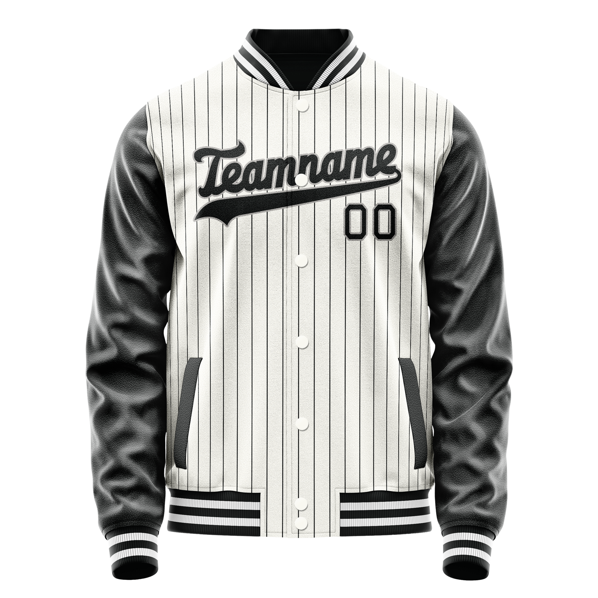 Custom White Black Gray Pinstripe Varsity Letterman Jacket JA02240617JC504
