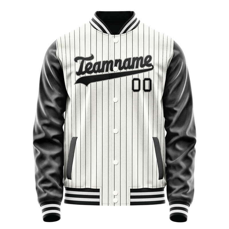 Custom White Black Gray Pinstripe Varsity Letterman Jacket JA02240617JC504