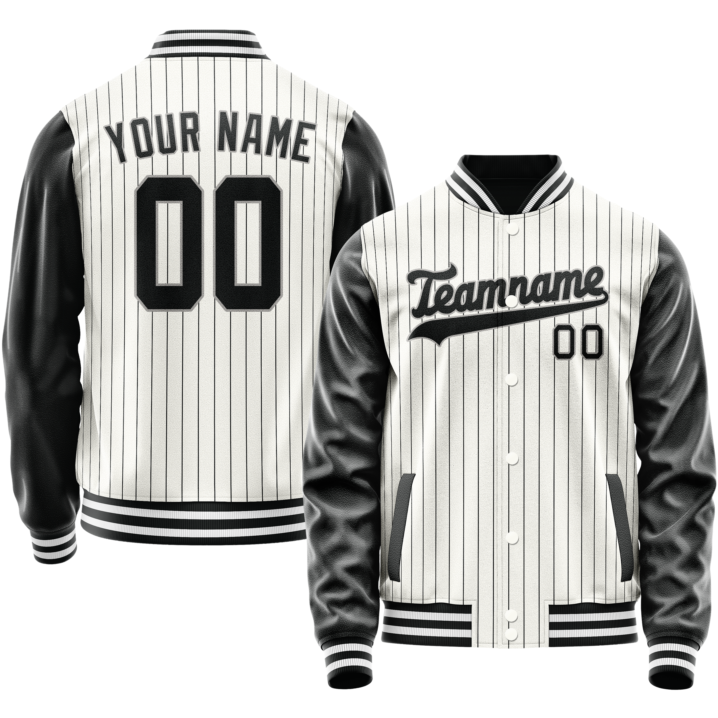 Custom White Black Gray Pinstripe Varsity Letterman Jacket JA02240617JC504