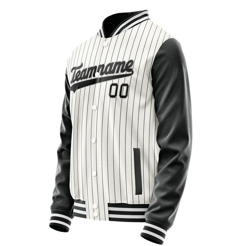 Custom White Black Gray Pinstripe Varsity Letterman Jacket JA02240617JC504