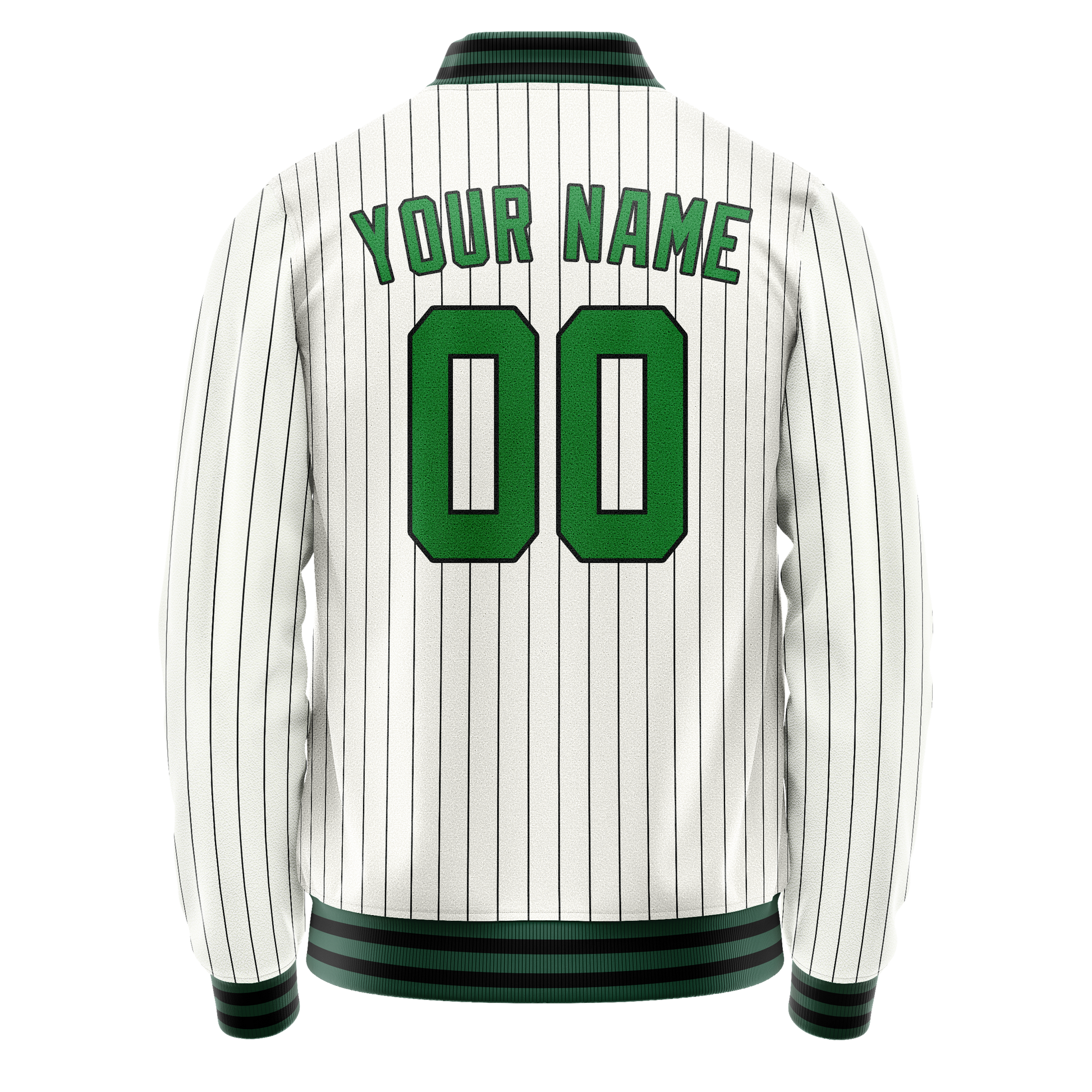 Custom White Neon-Green Black Pinstripe Varsity Letterman Jacket JA02240617JC500