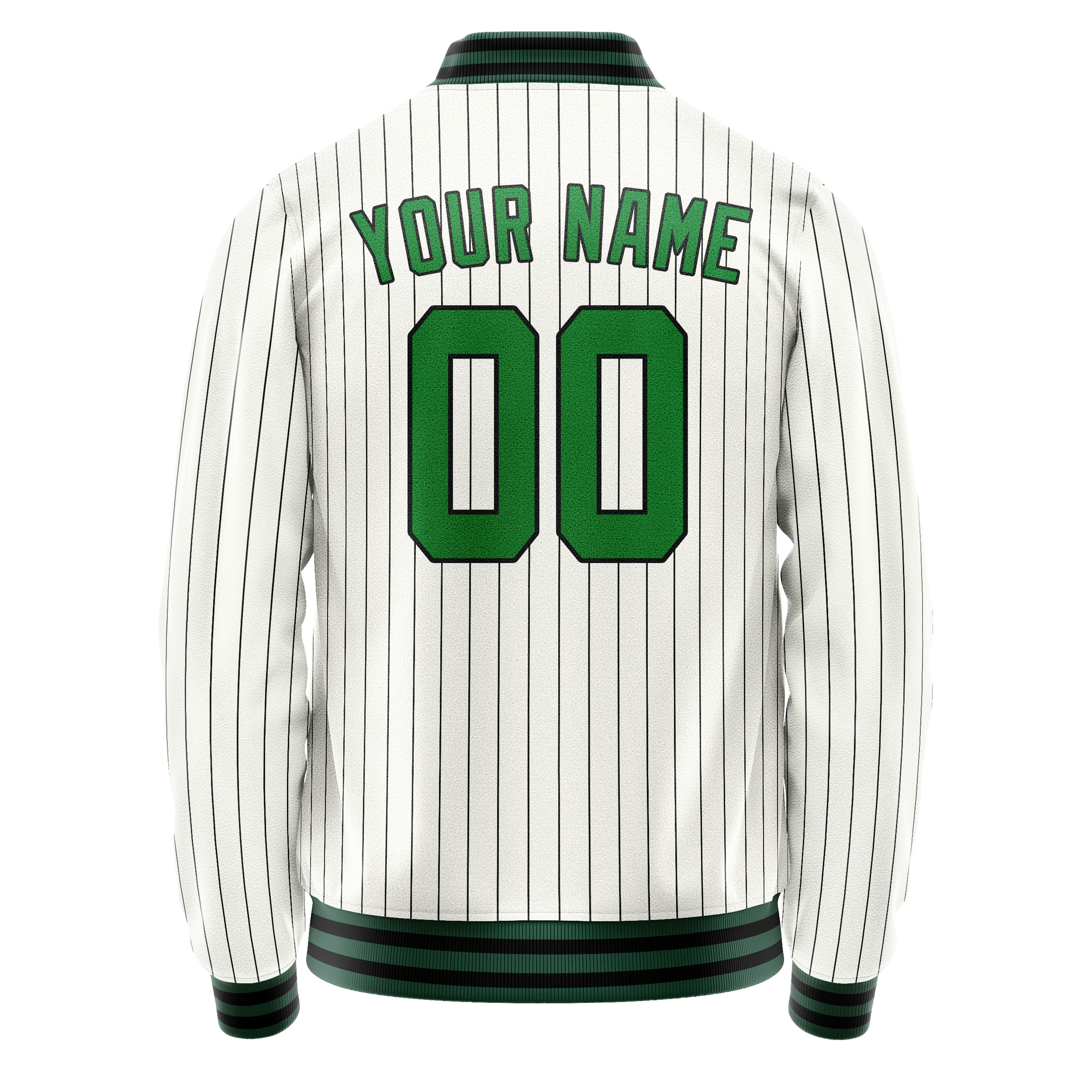 Custom White Neon-Green Black Pinstripe Varsity Letterman Jacket JA02240617JC500
