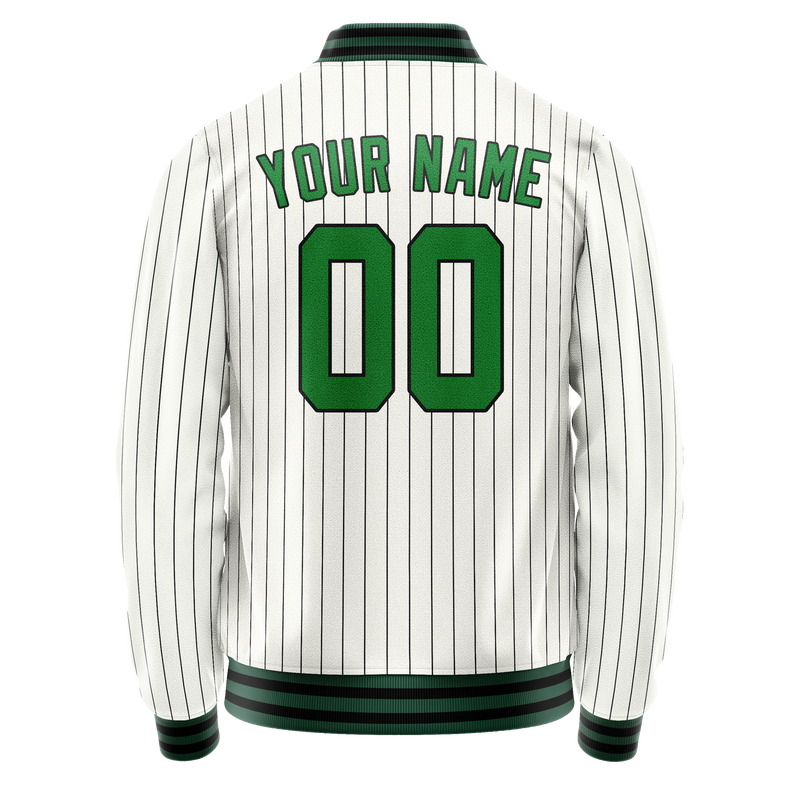 Custom White Neon-Green Black Pinstripe Varsity Letterman Jacket JA02240617JC500