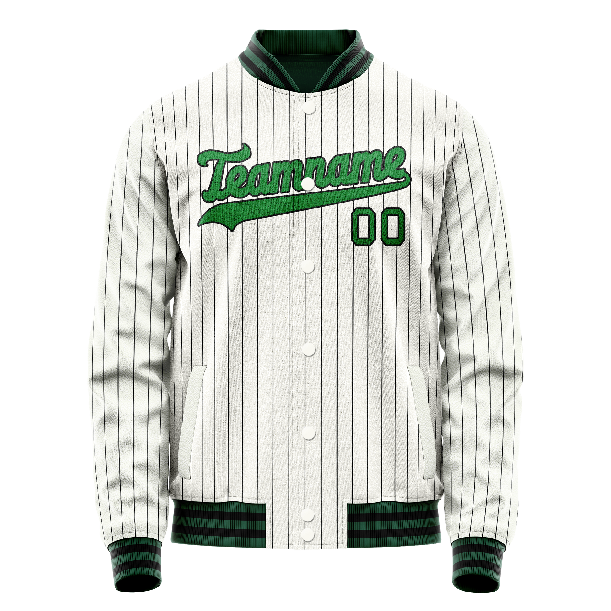 Custom White Neon-Green Black Pinstripe Varsity Letterman Jacket JA02240617JC500