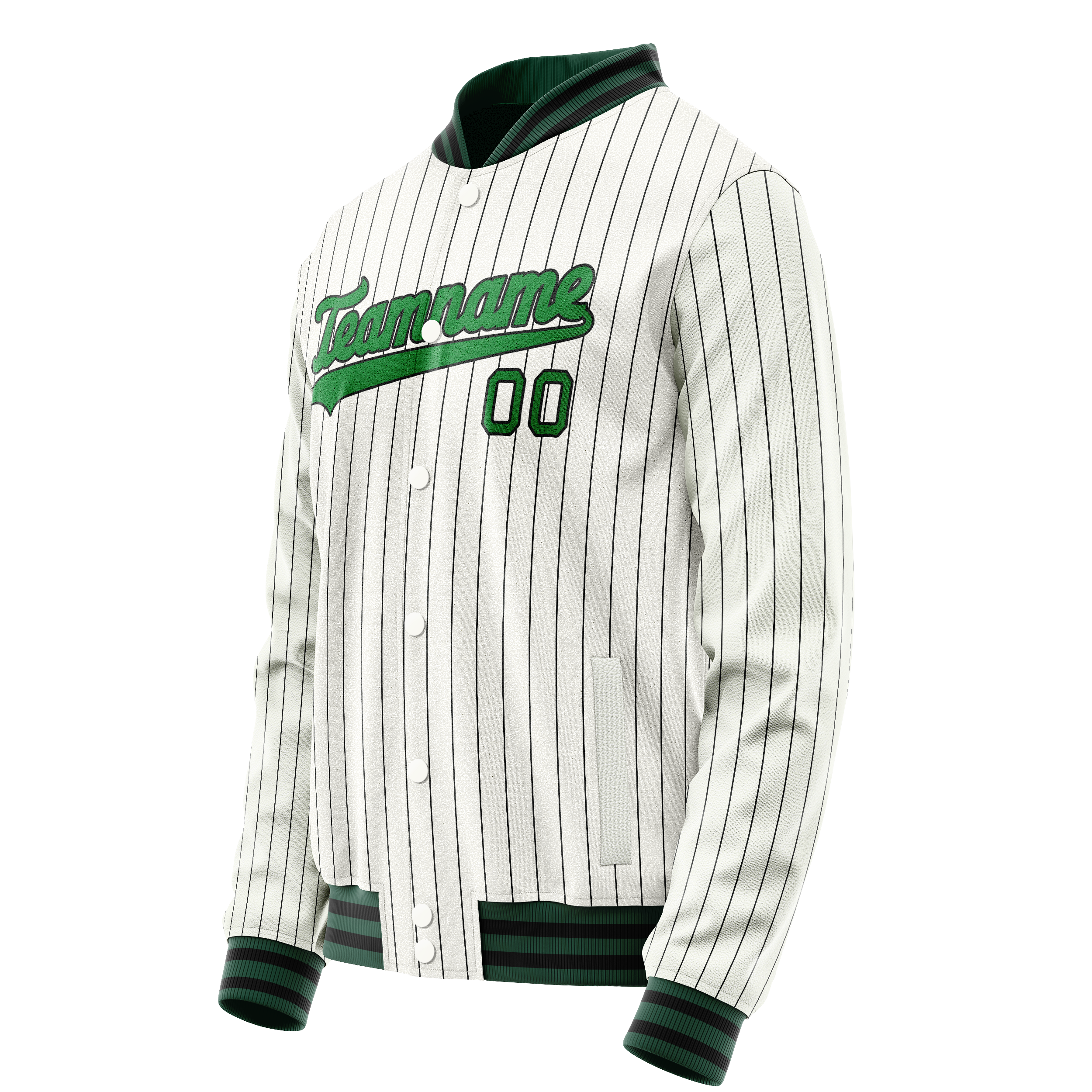 Custom White Neon-Green Black Pinstripe Varsity Letterman Jacket JA02240617JC500