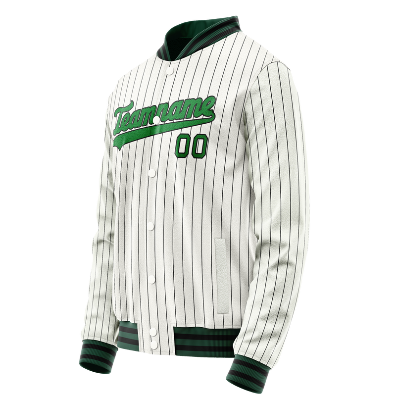 Custom White Neon-Green Black Pinstripe Varsity Letterman Jacket JA02240617JC500