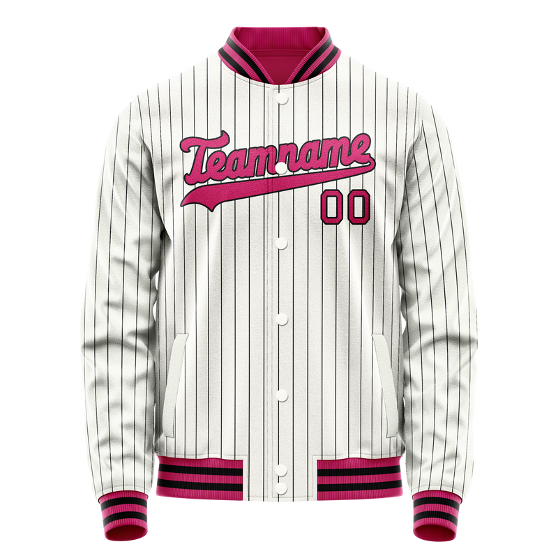 Custom White Red Black Pinstripe Varsity Letterman Jacket JA02240617JC495