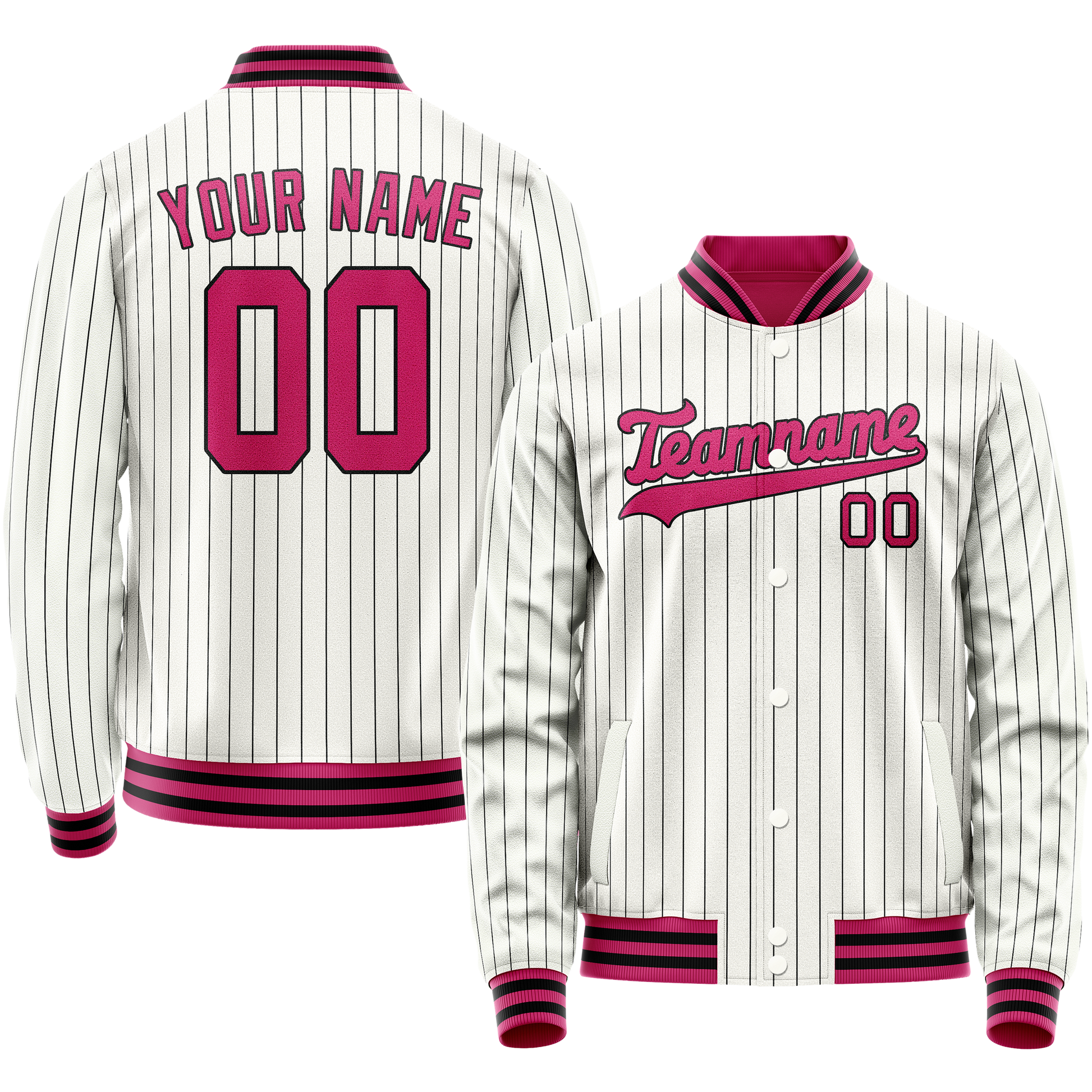 Custom White Red Black Pinstripe Varsity Letterman Jacket JA02240617JC495