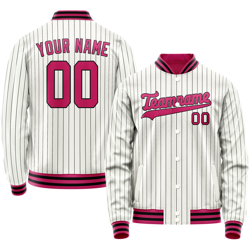 Custom White Red Black Pinstripe Varsity Letterman Jacket JA02240617JC495