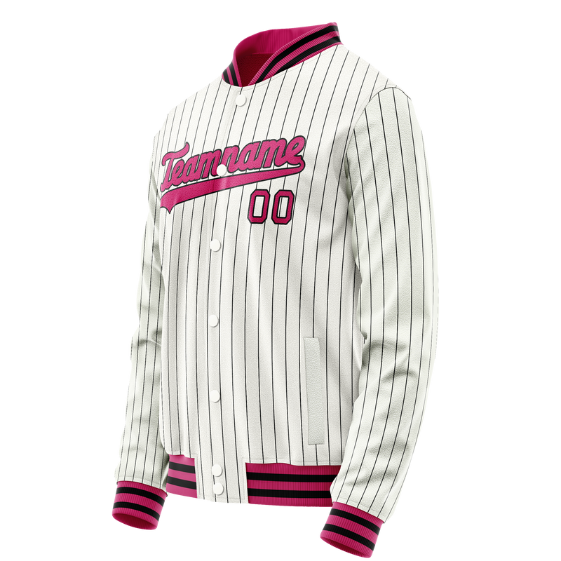 Custom White Red Black Pinstripe Varsity Letterman Jacket JA02240617JC495